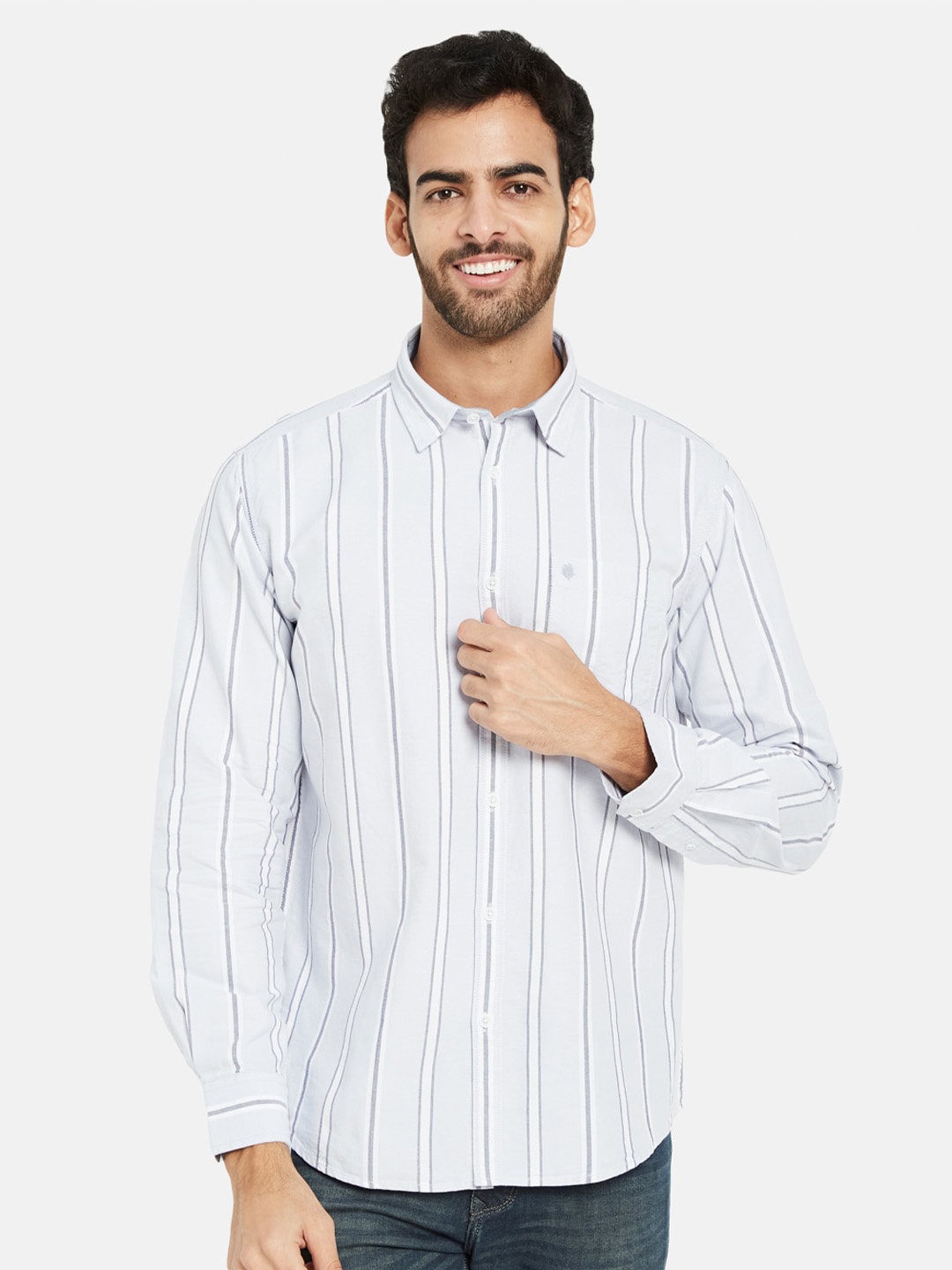 

METTLE Vertical Stripes Cotton Casual Shirt, Blue