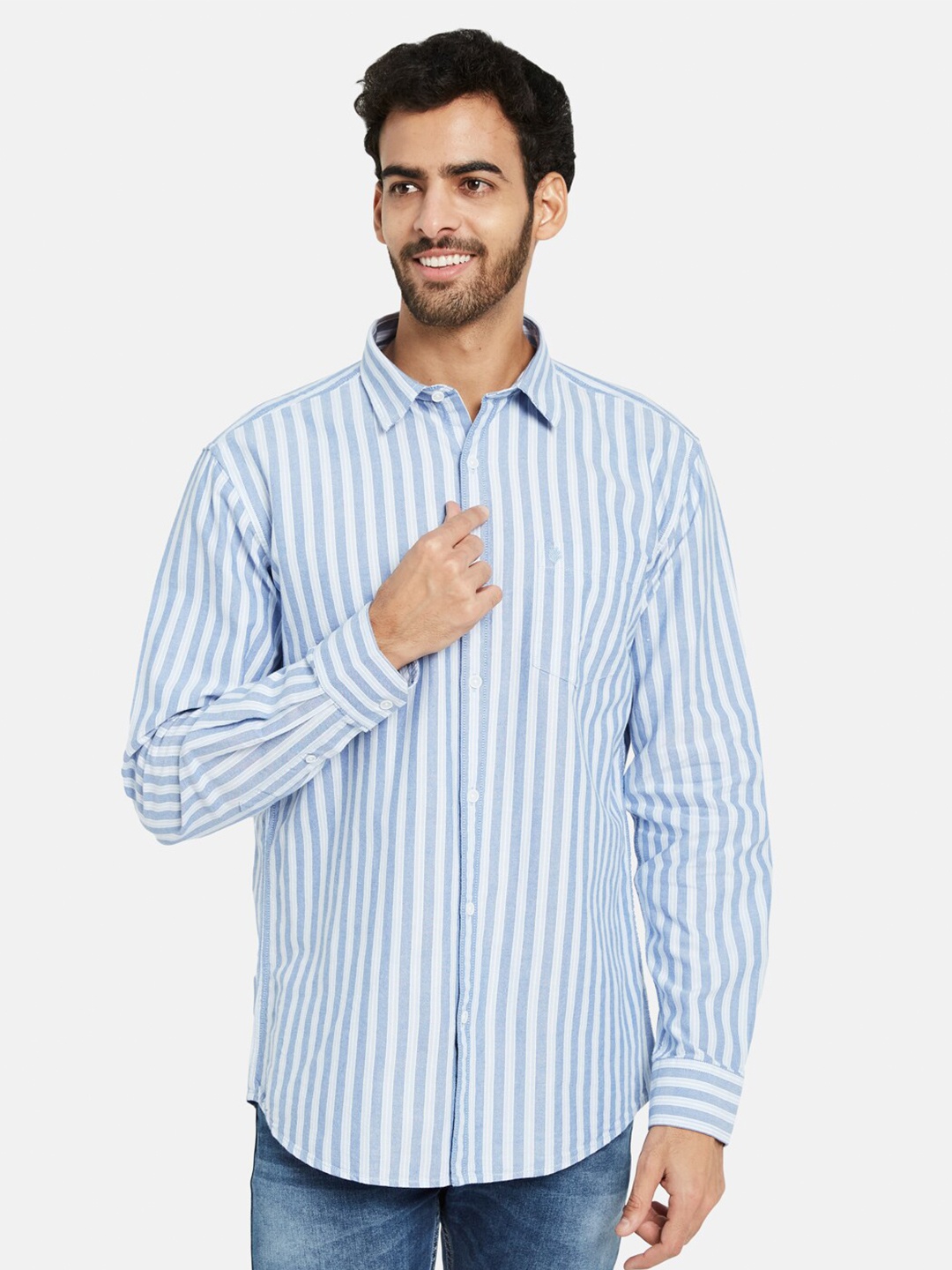 

METTLE Vertical Stripes Cotton Casual Shirt, Blue