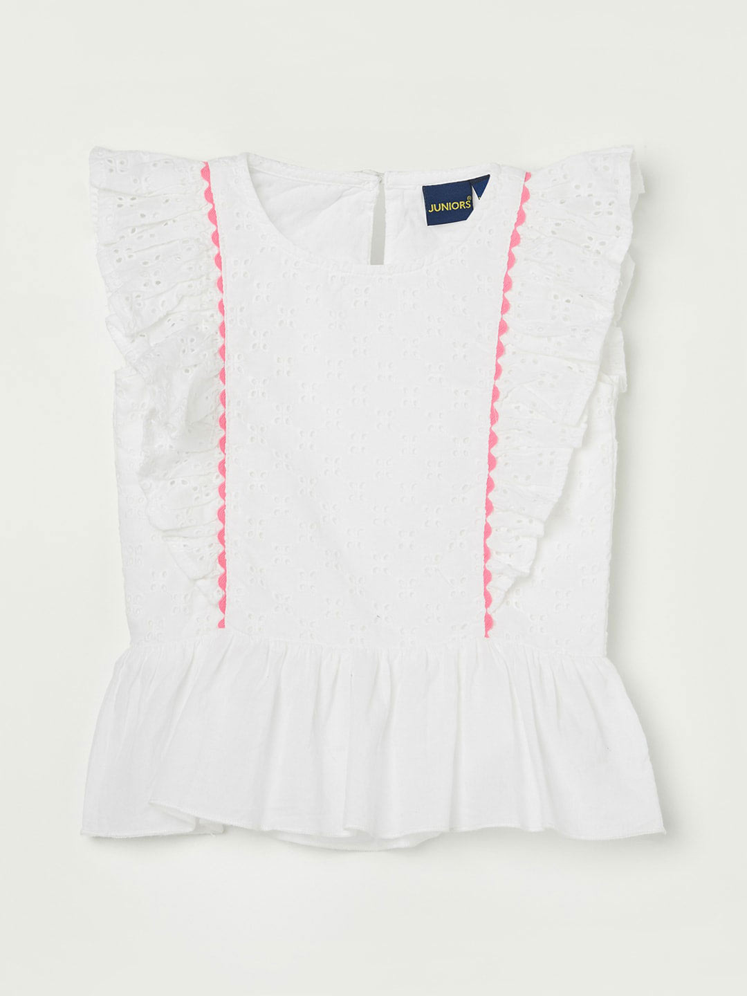 

Juniors by Lifestyle Girls Flutter Sleeves Pure Cotton Top, White