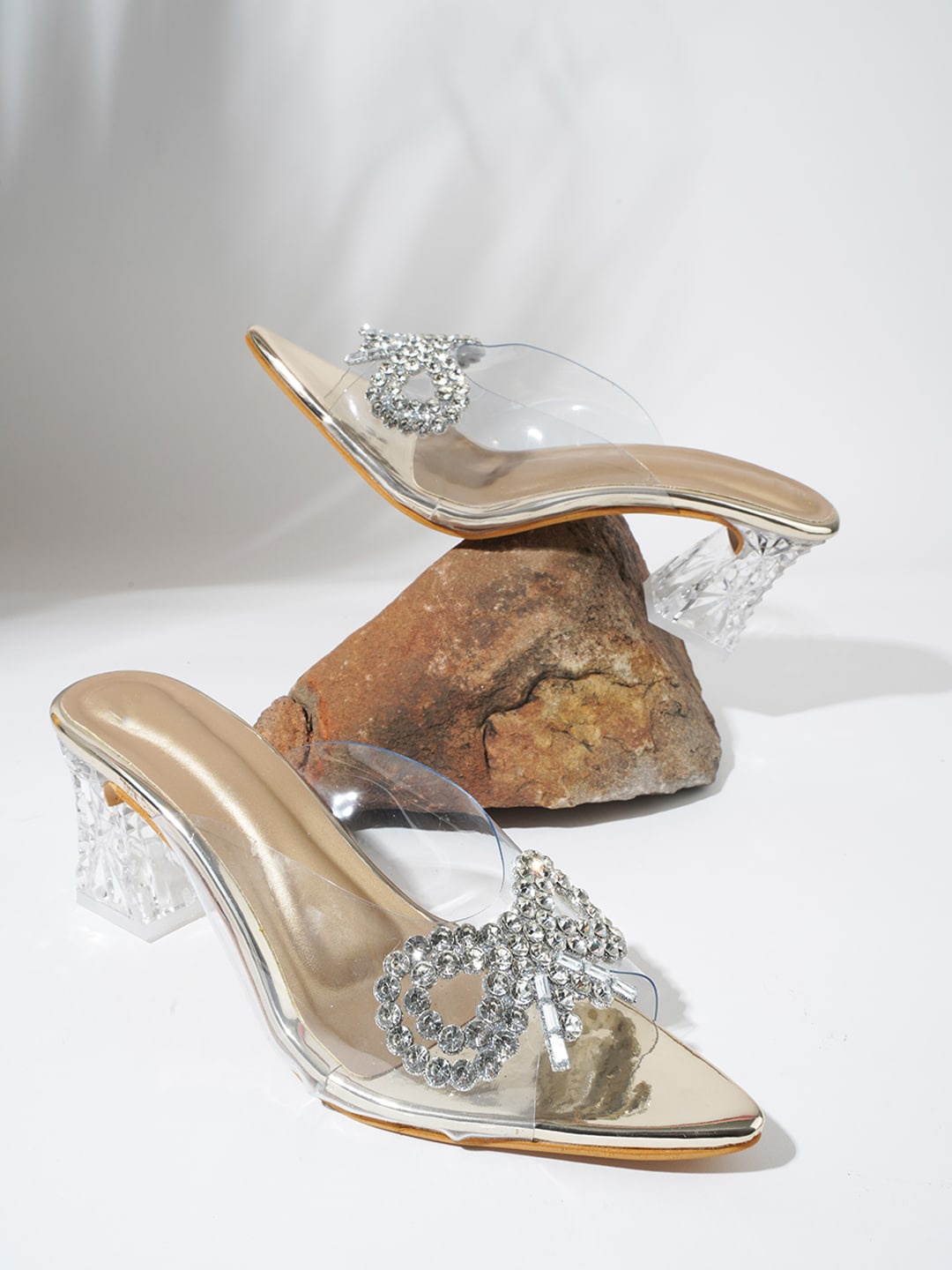 

Try Me Embellished Open Toe Party Block Heels, Gold
