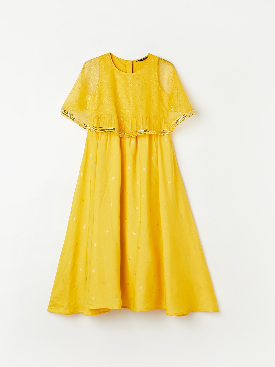 

Melange by Lifestyle Girls Embellished Cape Sleeve Fit & Flare Maxi Dress, Yellow