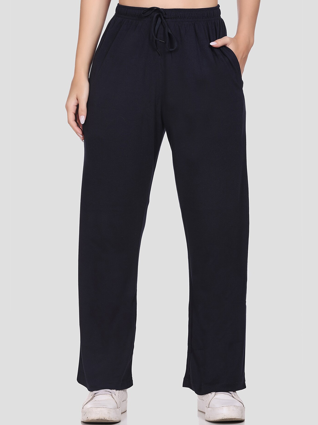 

CUPID High Rise Cotton Flared Track Pants, Navy blue