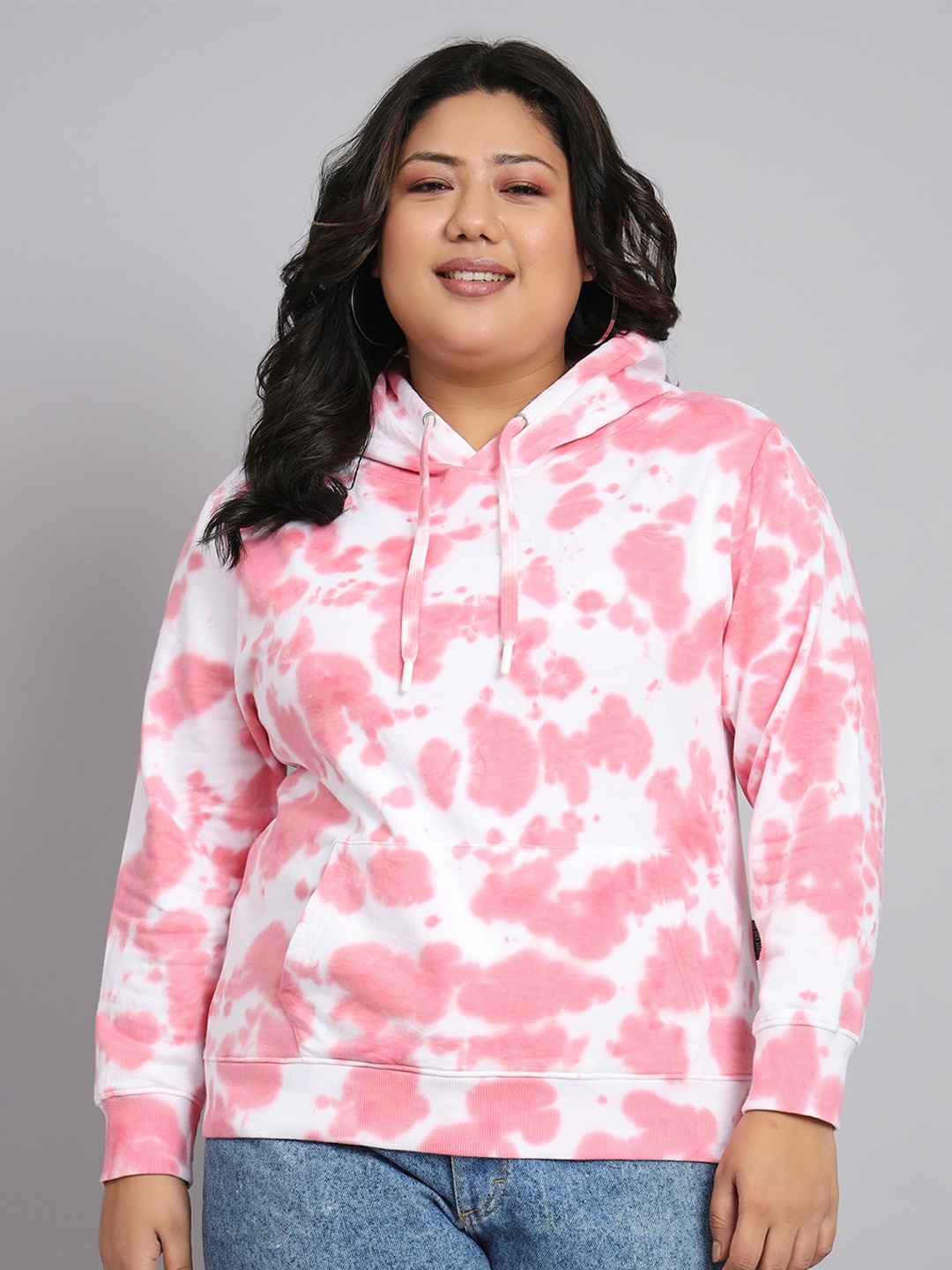 

BEYOUND SIZE - THE DRY STATE Plus Size Tie & Dye Dyed Hooded Fleece Pullover Sweatshirt, Pink
