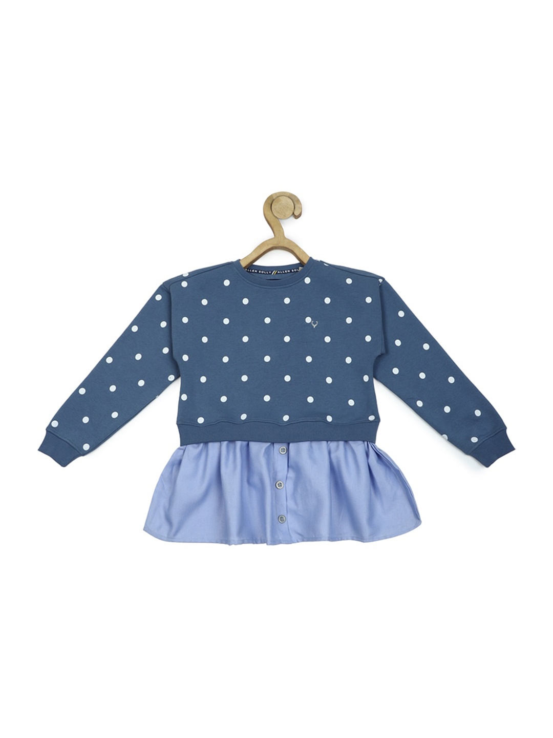 

Allen Solly Junior Girls Polka Dot Printed Gathered Detailed Peplum Top, Blue