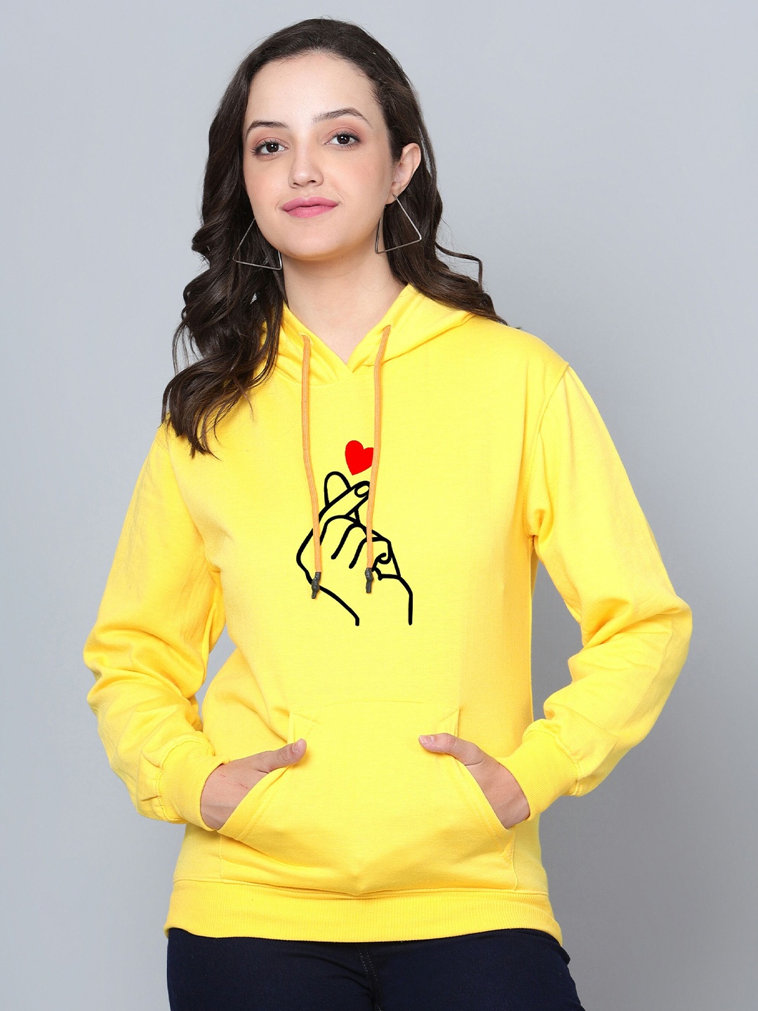

Fashion And Youth Graphic Printed Hooded Fleece Sweatshirt, Yellow