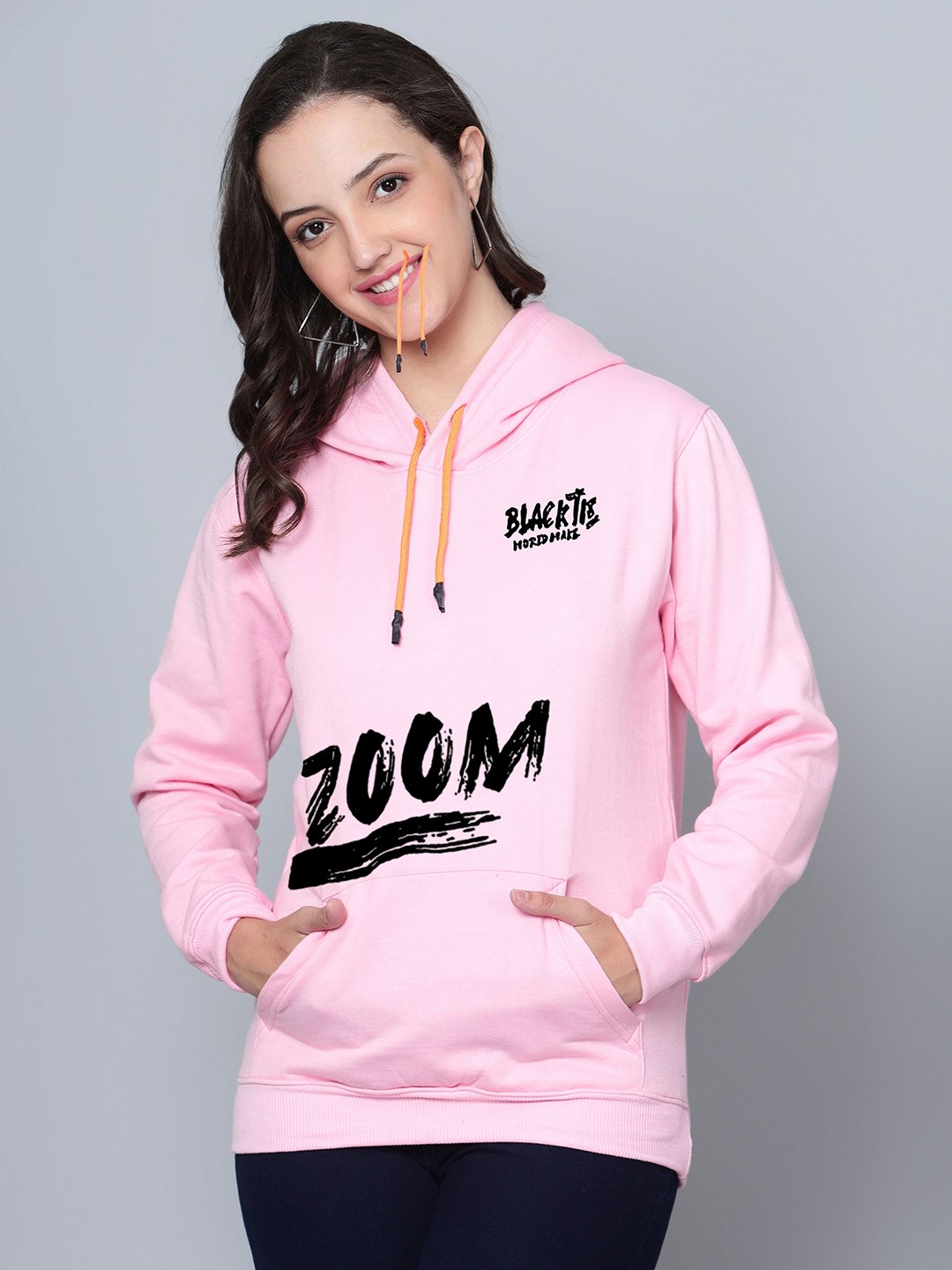 

Fashion And Youth Typography Printed Hooded Fleece Pullover, Pink