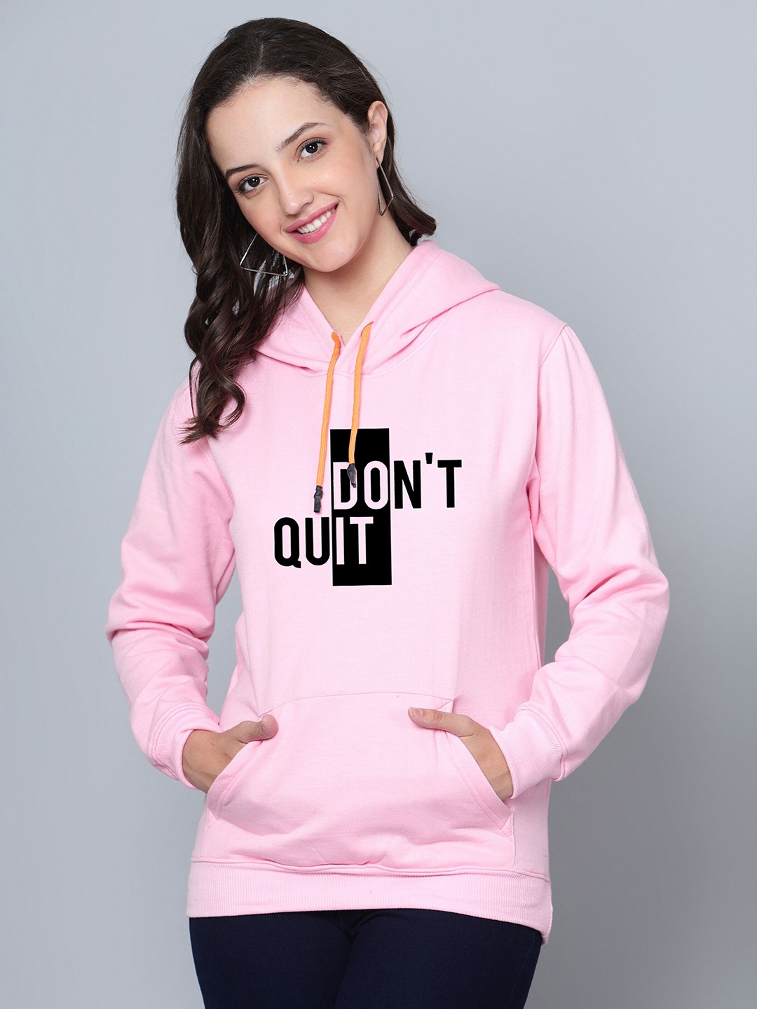 

Fashion And Youth Typography Printed Hooded Fleece Sweatshirt, Pink
