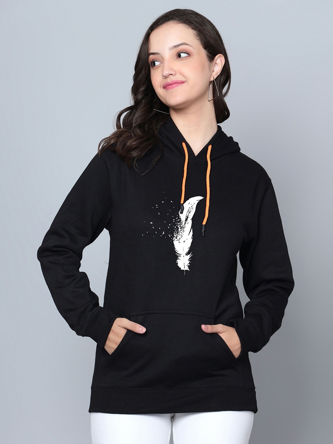 

Fashion And Youth Graphic Printed Long Sleeves Hooded Fleece Sweatshirt, Black