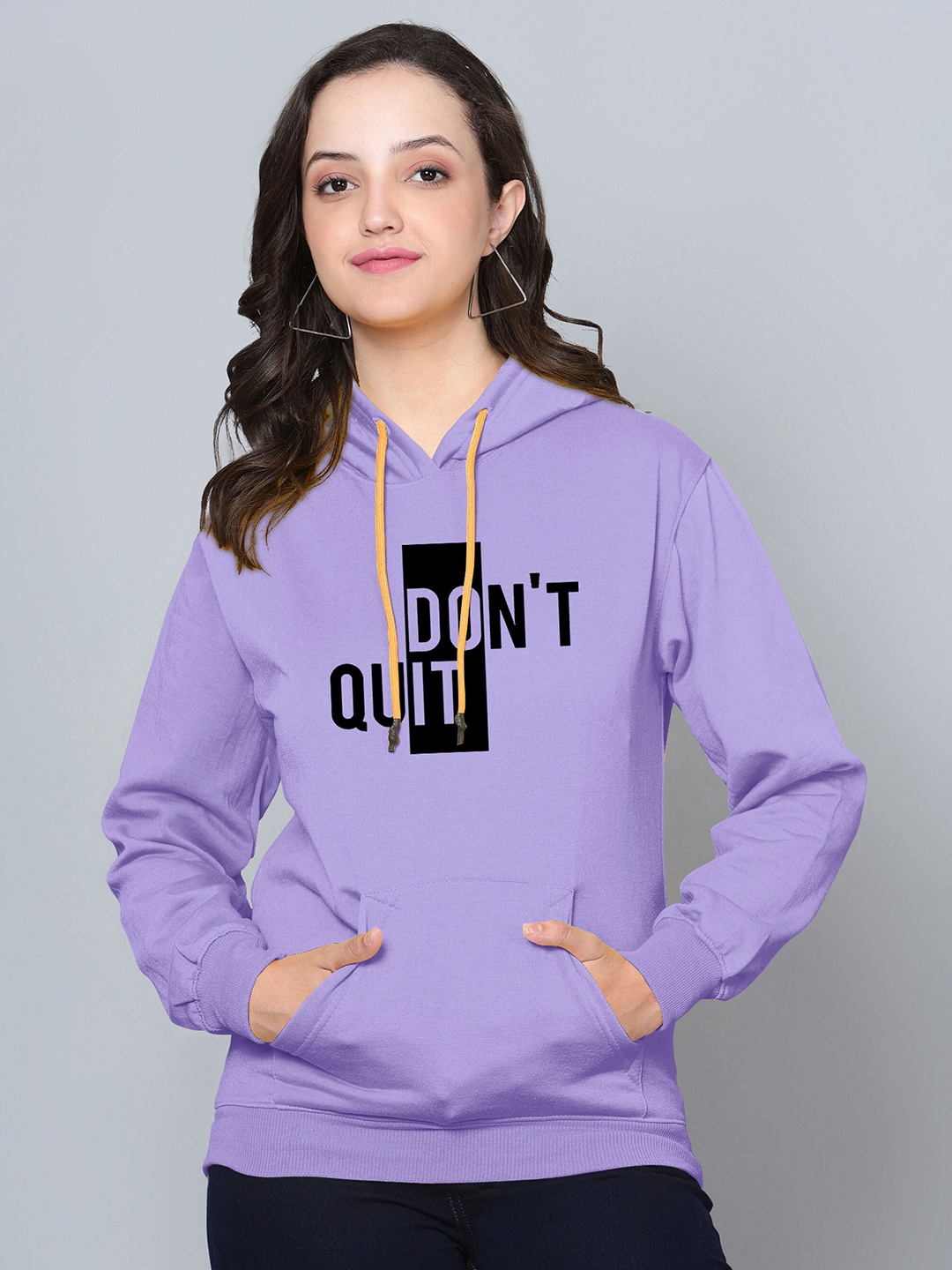 

Fashion And Youth Typography Printed Hooded Fleece Pullover, Lavender