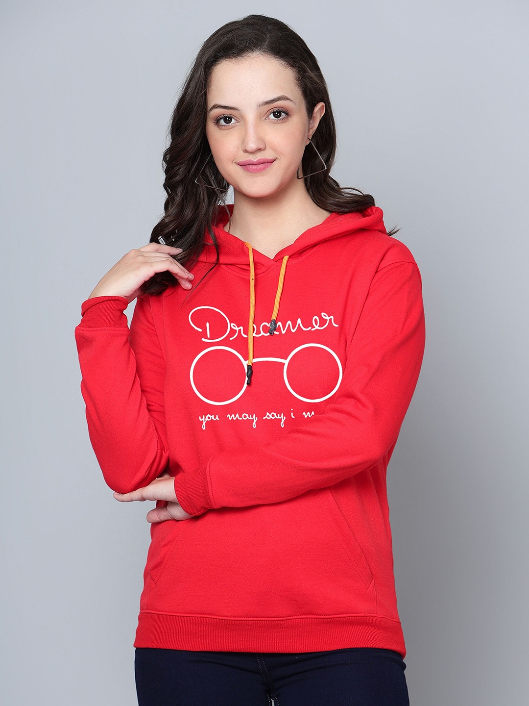 

Fashion And Youth Typography Printed Hooded Fleece Pullover, Red