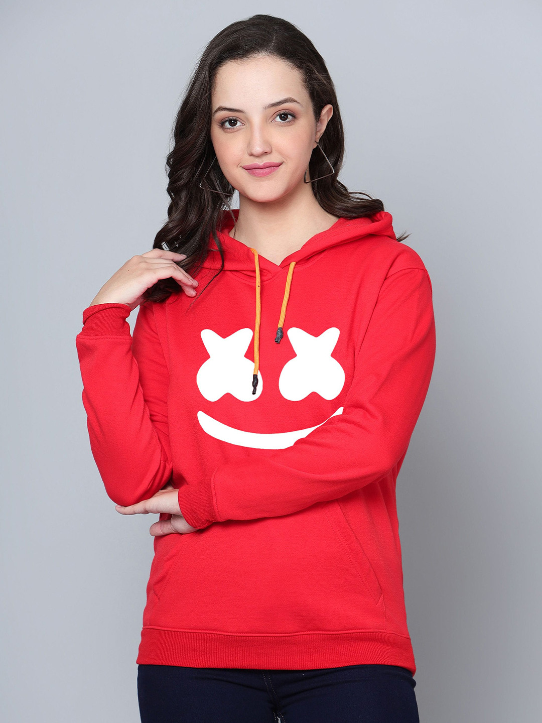 

Fashion And Youth Graphic Printed Hooded Fleece Sweatshirt, Red