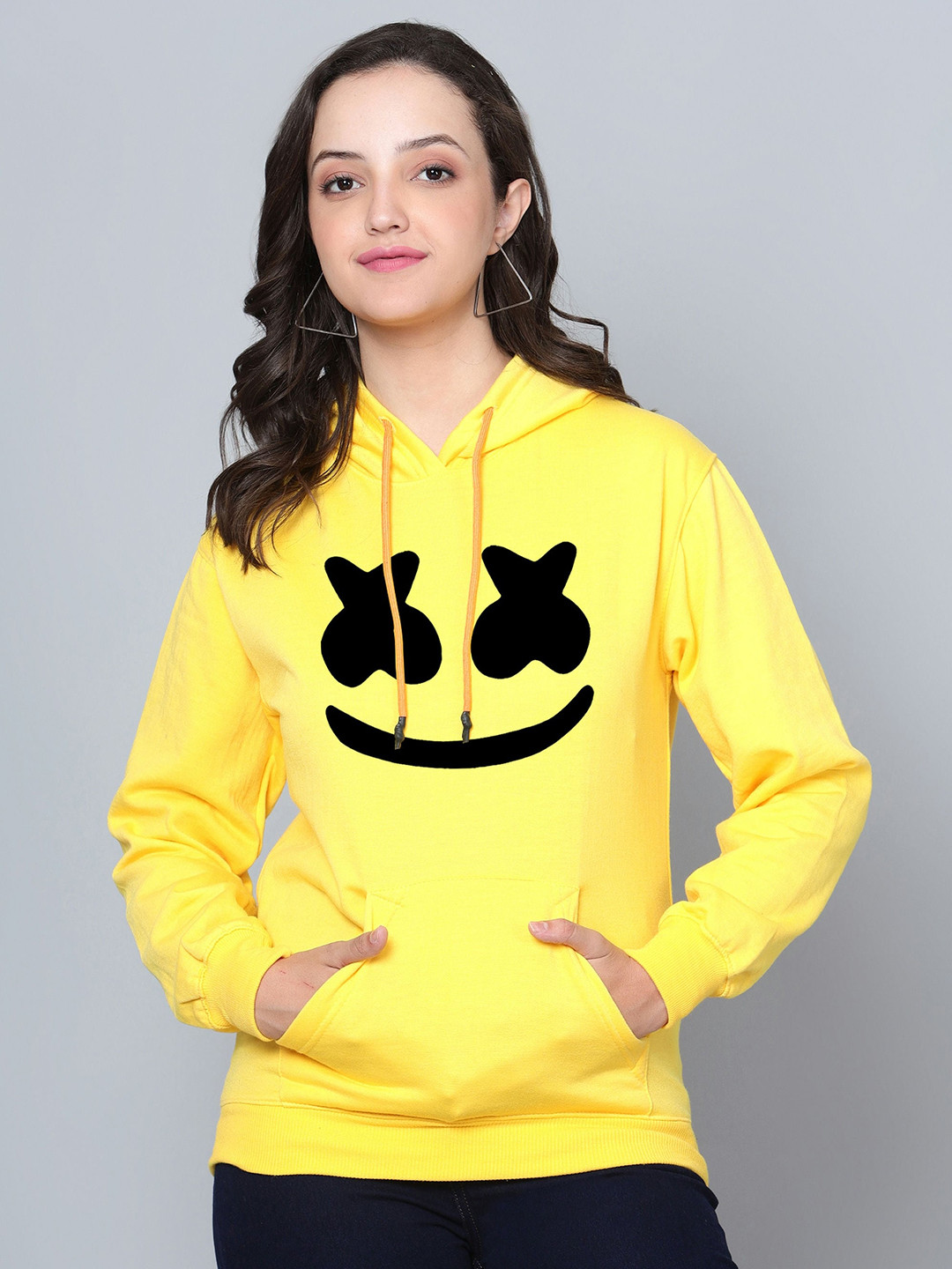 

Fashion And Youth Graphic Printed Hooded Fleece Sweatshirt, Yellow