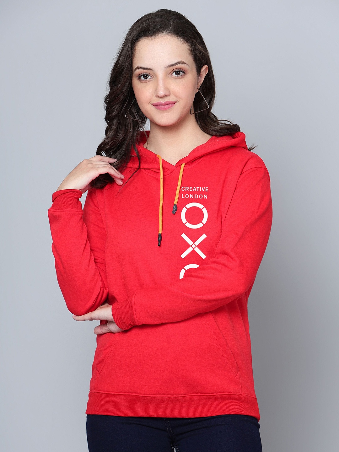 

Fashion And Youth Typography Printed Hooded Fleece Pullover, Red