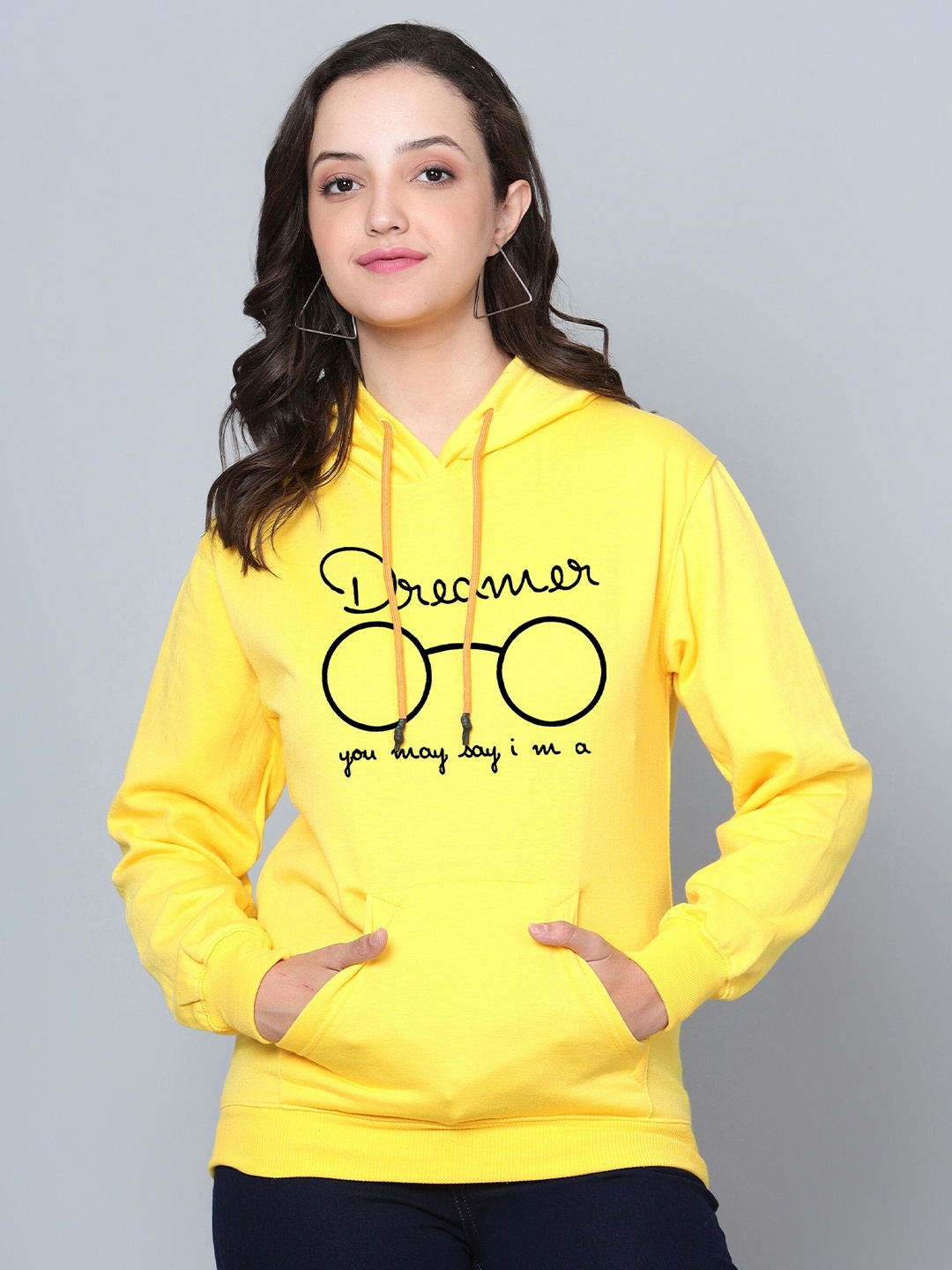 

Fashion And Youth Typography Printed Hooded Fleece Pullover, Yellow