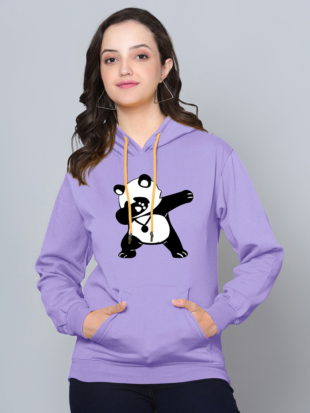 

Fashion And Youth Graphic Printed Hooded Neck Long Sleeve Fleece Pullover Sweatshirt, Lavender