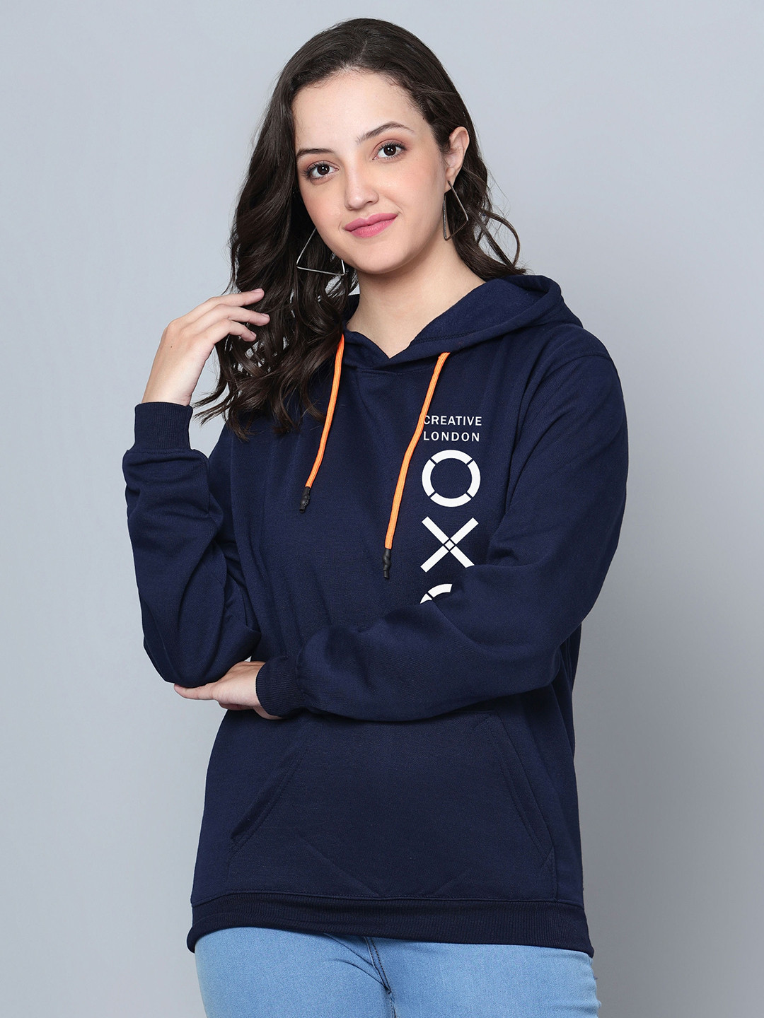 

Fashion And Youth Typography Printed Hooded Fleece Sweatshirt, Navy blue