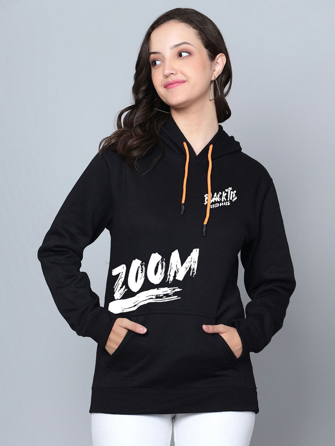 

Fashion And Youth Typography Printed Hooded Fleece Pullover, Black