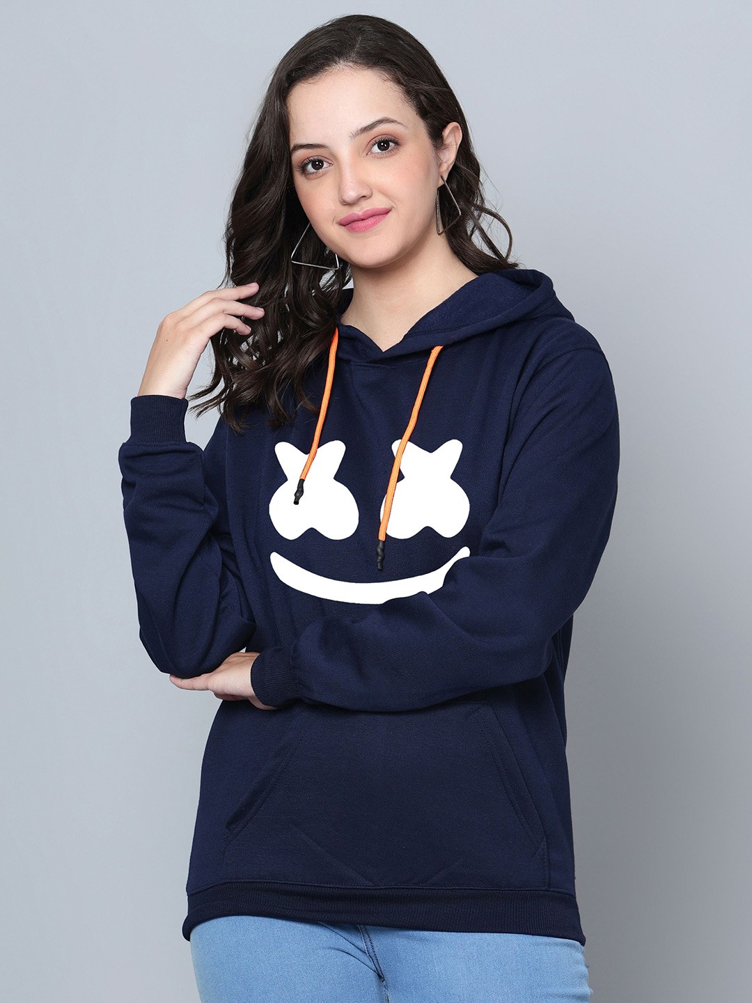 

Fashion And Youth Printed Hooded Fleece Sweatshirt, Navy blue