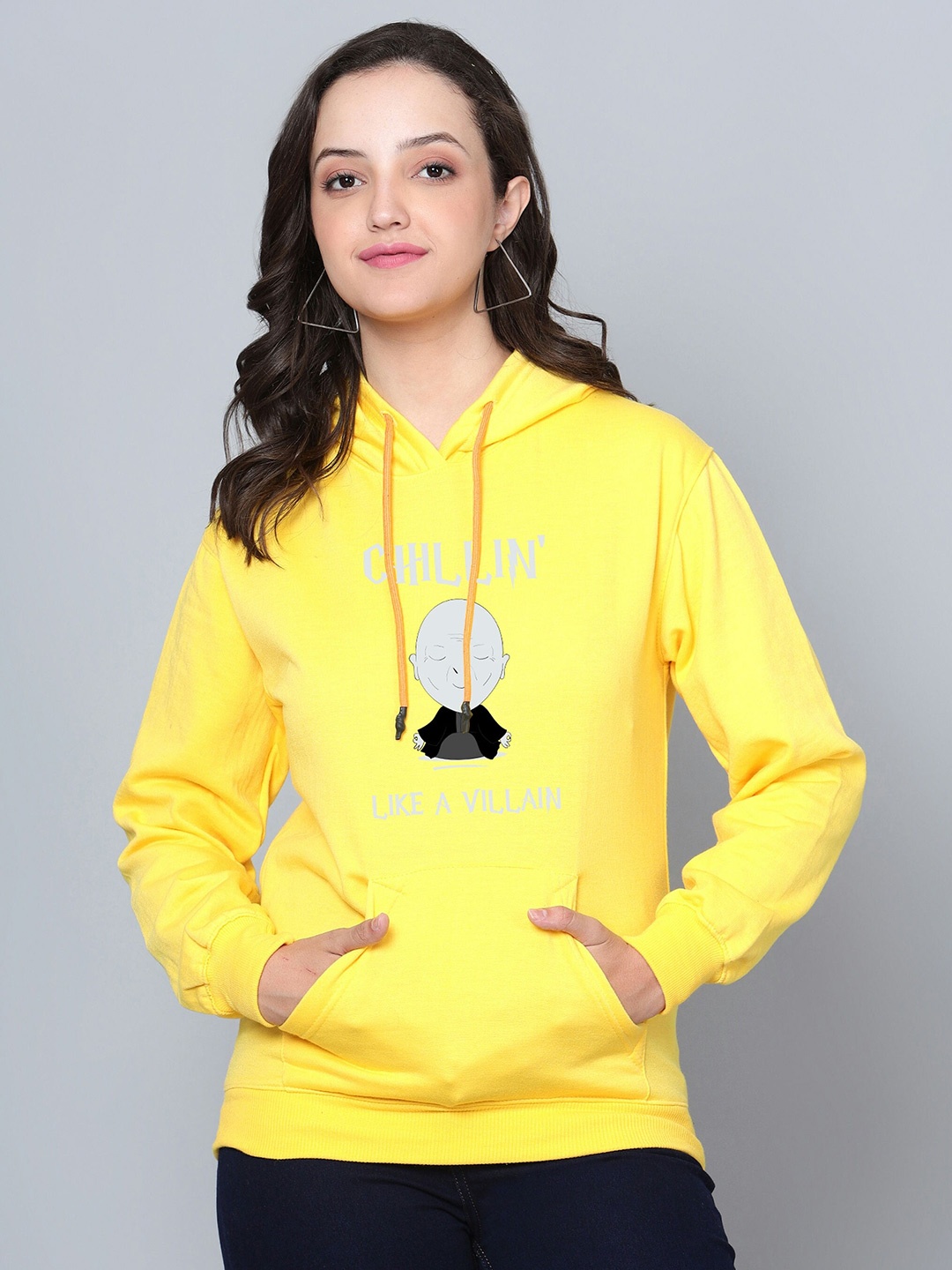 

Fashion And Youth Graphic Printed Hooded Fleece Sweatshirt, Yellow