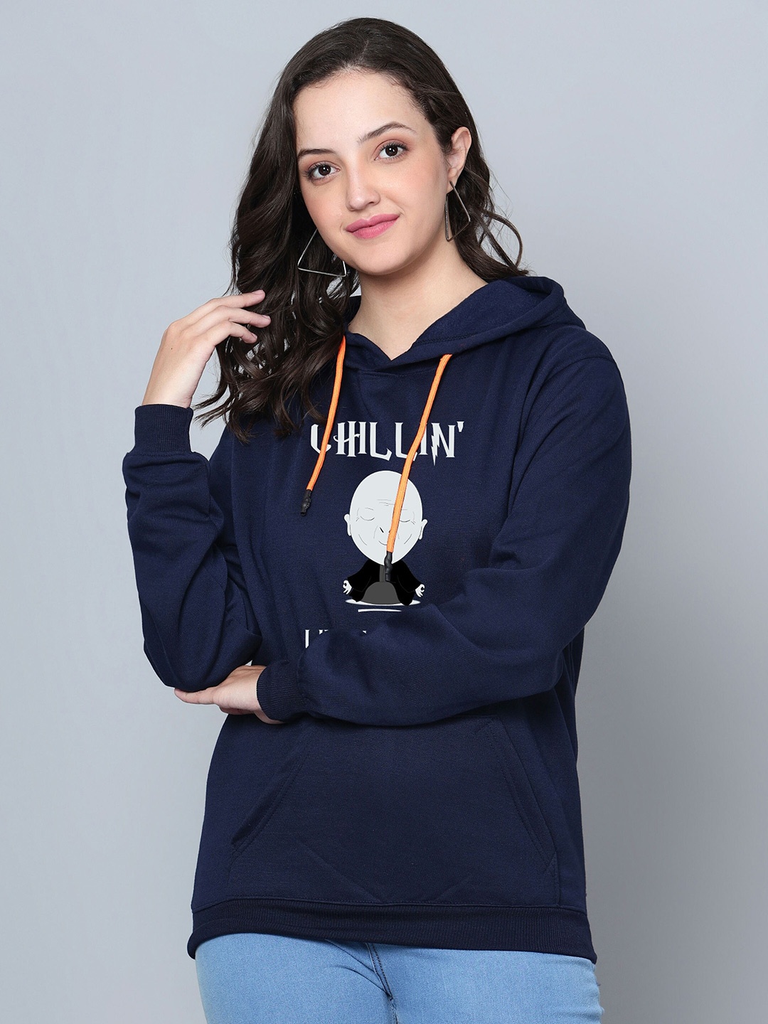 

Fashion And Youth Graphic Printed Hooded Fleece Sweatshirt, Navy blue