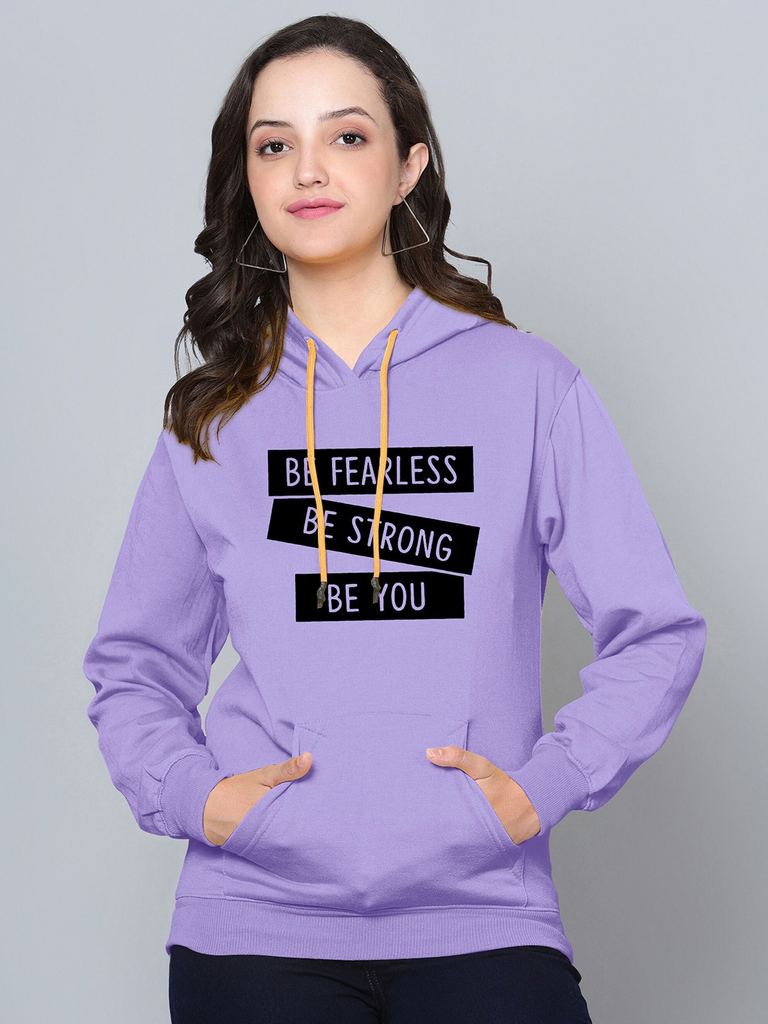 

Fashion And Youth Typography Printed Hooded Fleece Pullover, Lavender