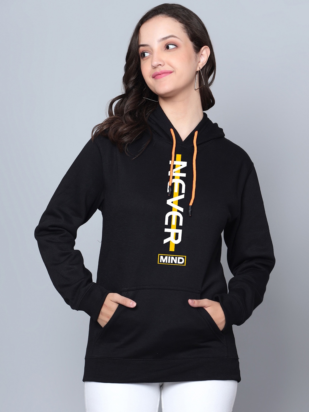 

Fashion And Youth Typography Printed Hooded Fleece Pullover, Black