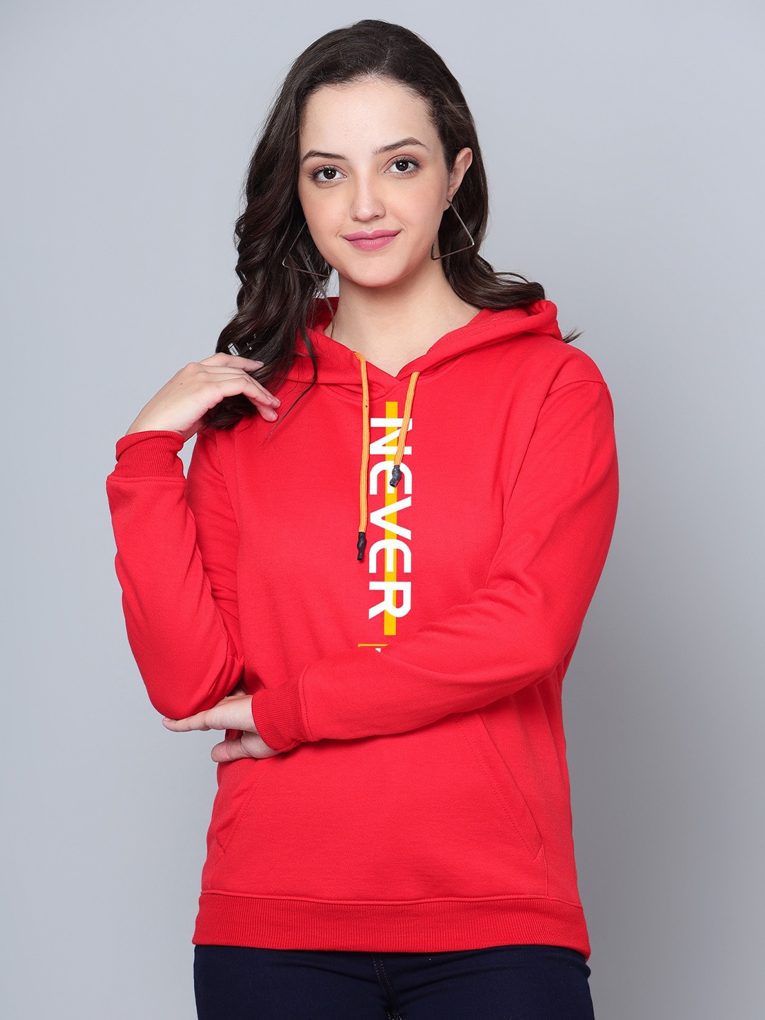

Fashion And Youth Typography Printed Hooded Long Sleeves Fleece Pullover Sweatshirt, Red