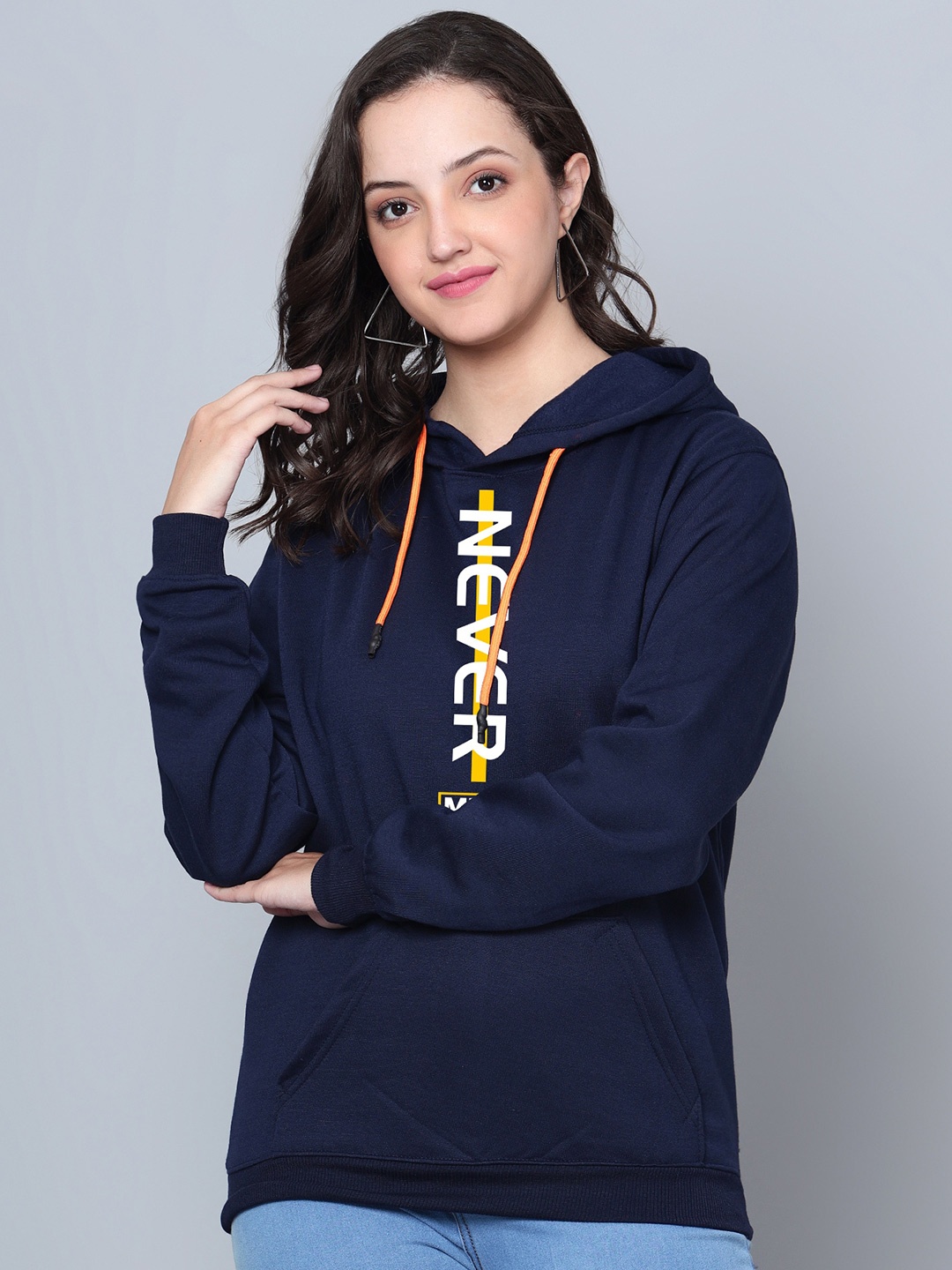 

Fashion And Youth Typography Printed Hooded Fleece Sweatshirt, Navy blue