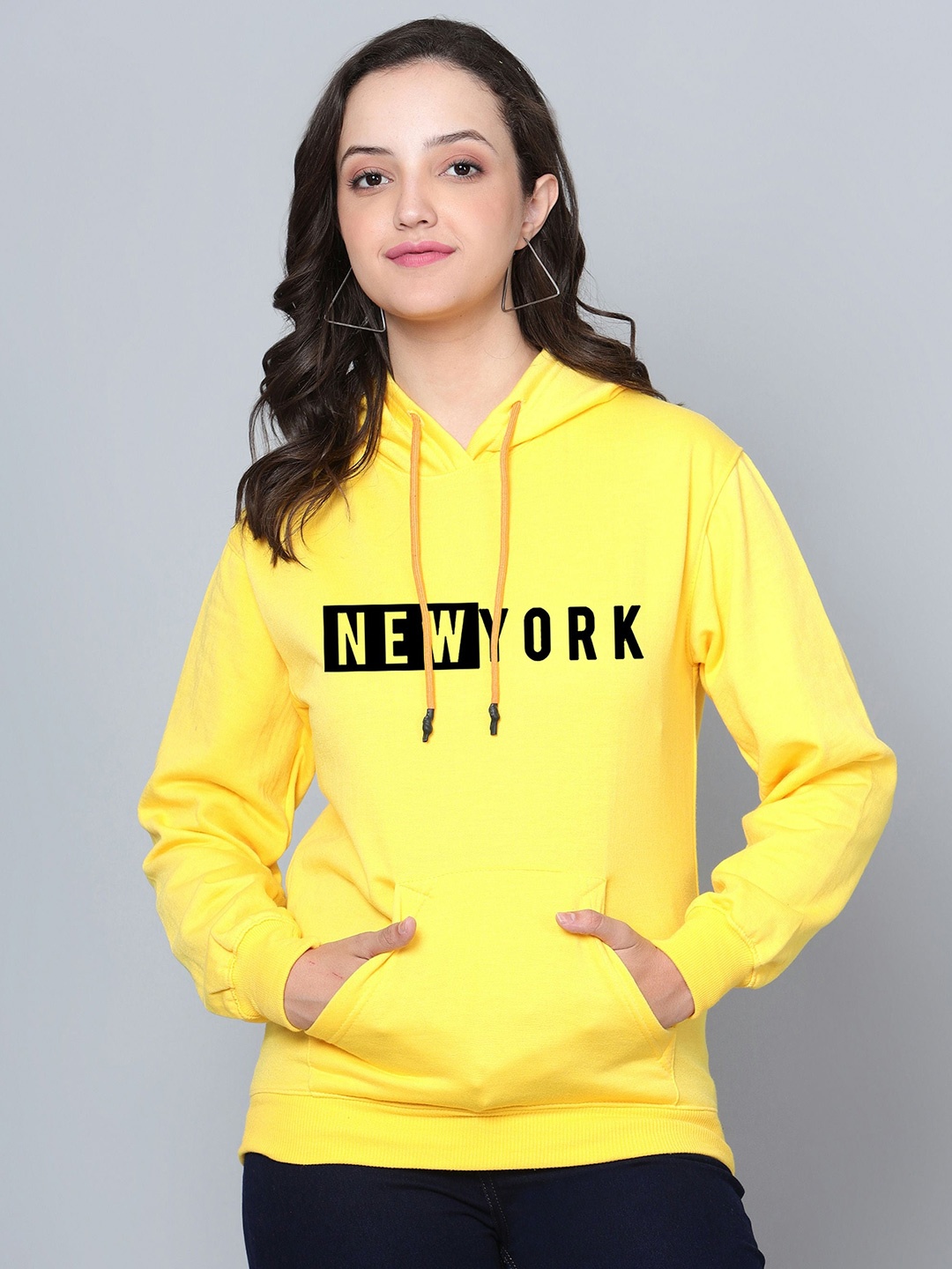 

Fashion And Youth Typography Printed Hooded Fleece Sweatshirt, Yellow