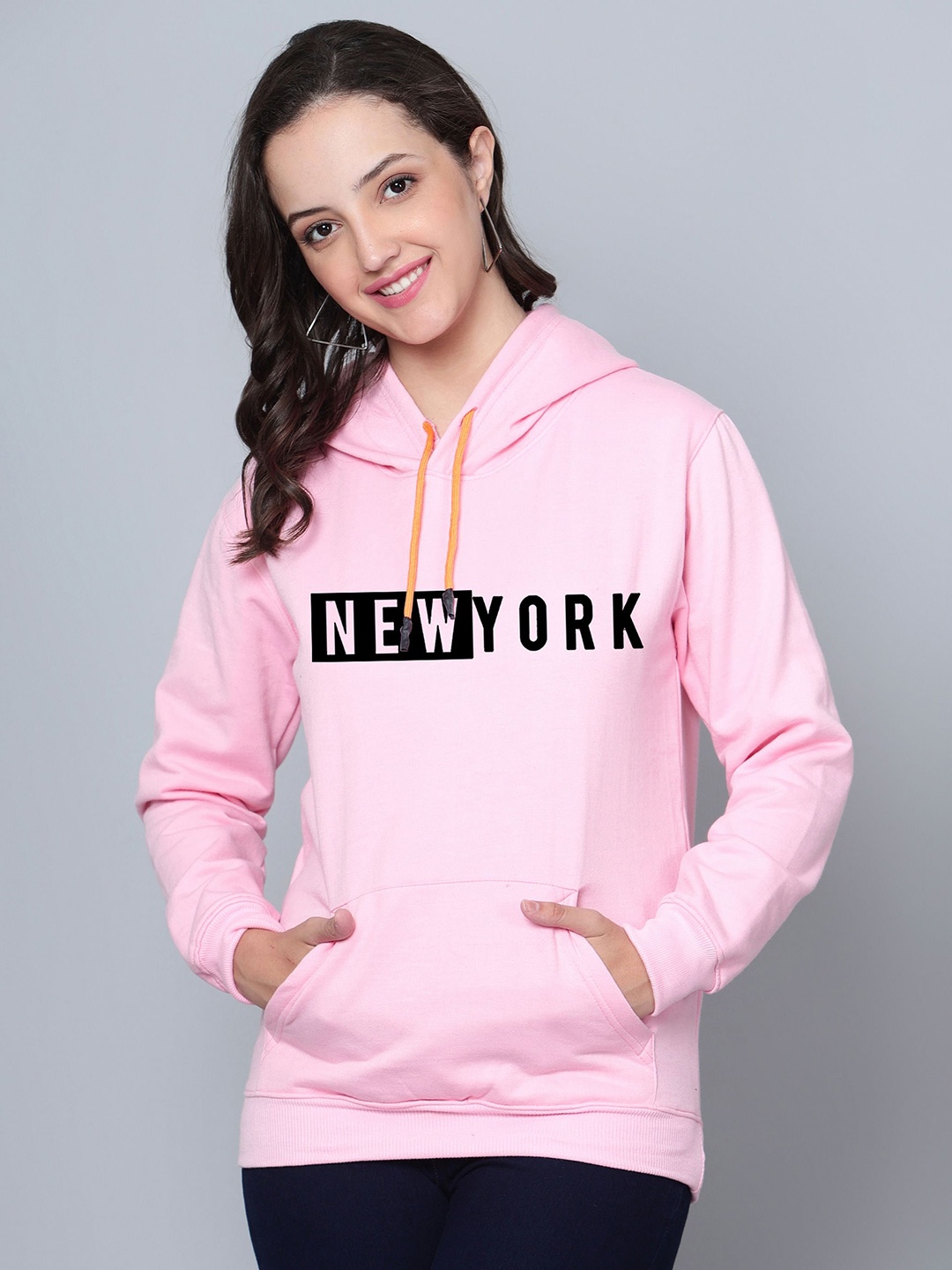 

Fashion And Youth Typography Printed Hooded Long Sleeves Fleece Pullover Sweatshirt, Pink
