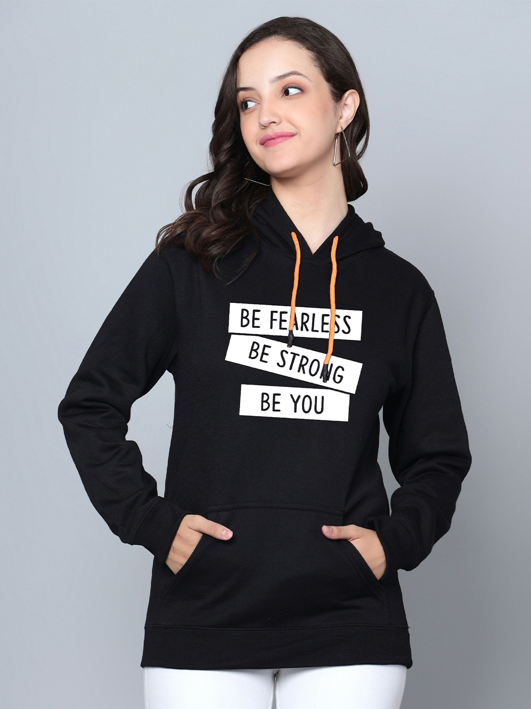 

Fashion And Youth Typography Printed Hooded Long Sleeves Fleece Pullover Sweatshirt, Black