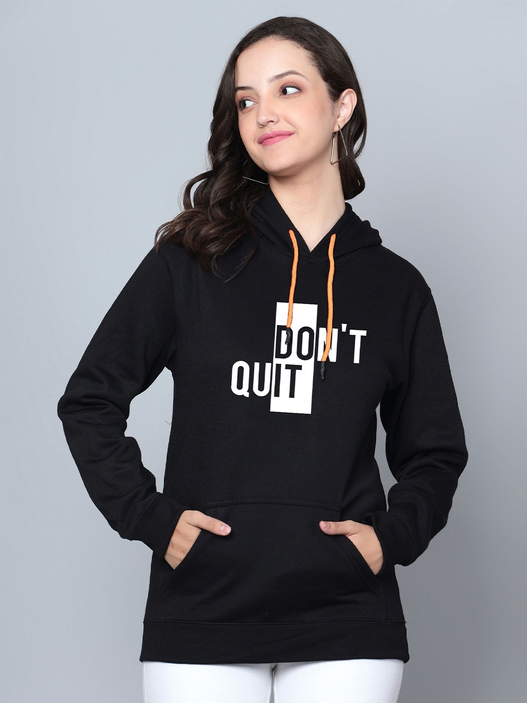 

Fashion And Youth Typography Printed Hooded Fleece Pullover, Black