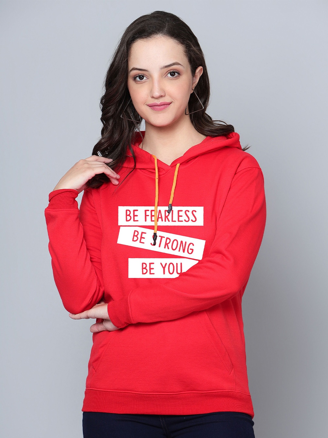 

Fashion And Youth Typography Printed Hooded Fleece Sweatshirt, Red