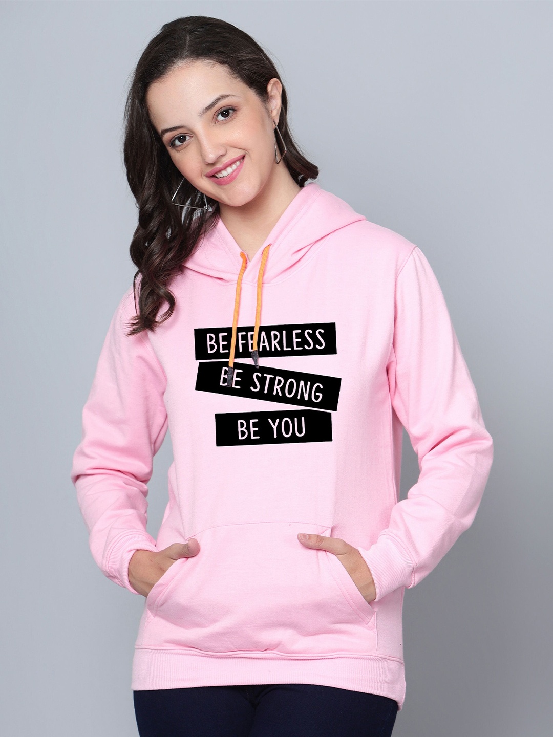 

Fashion And Youth Typography Printed Hooded Fleece Pullover, Pink