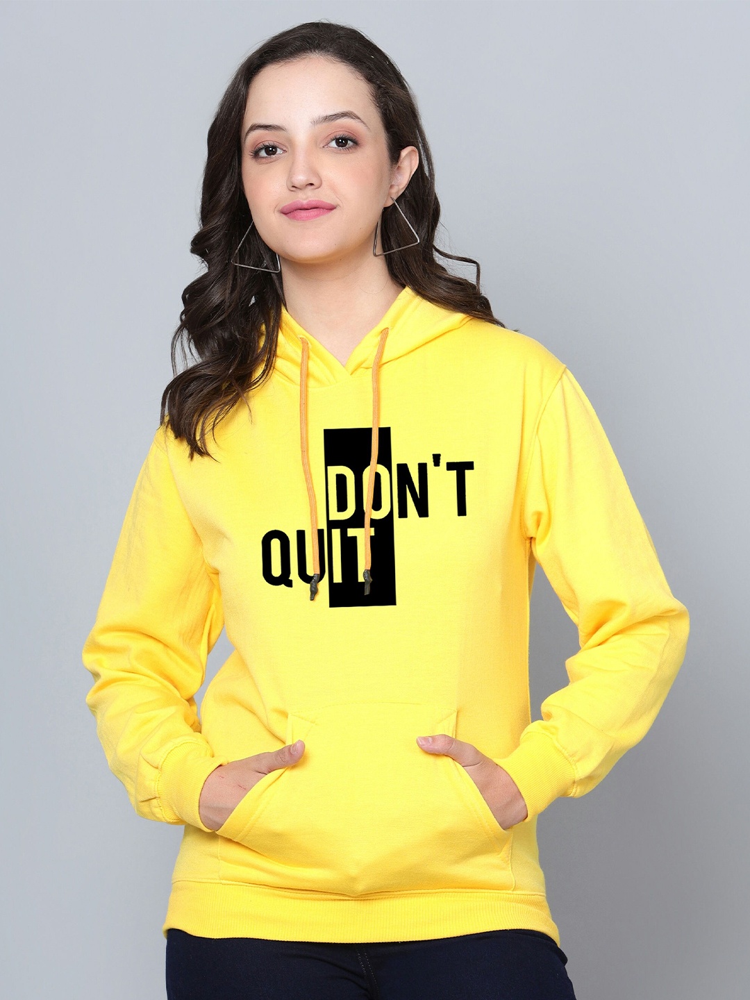 

Fashion And Youth Typography Printed Hooded Fleece Pullover, Yellow