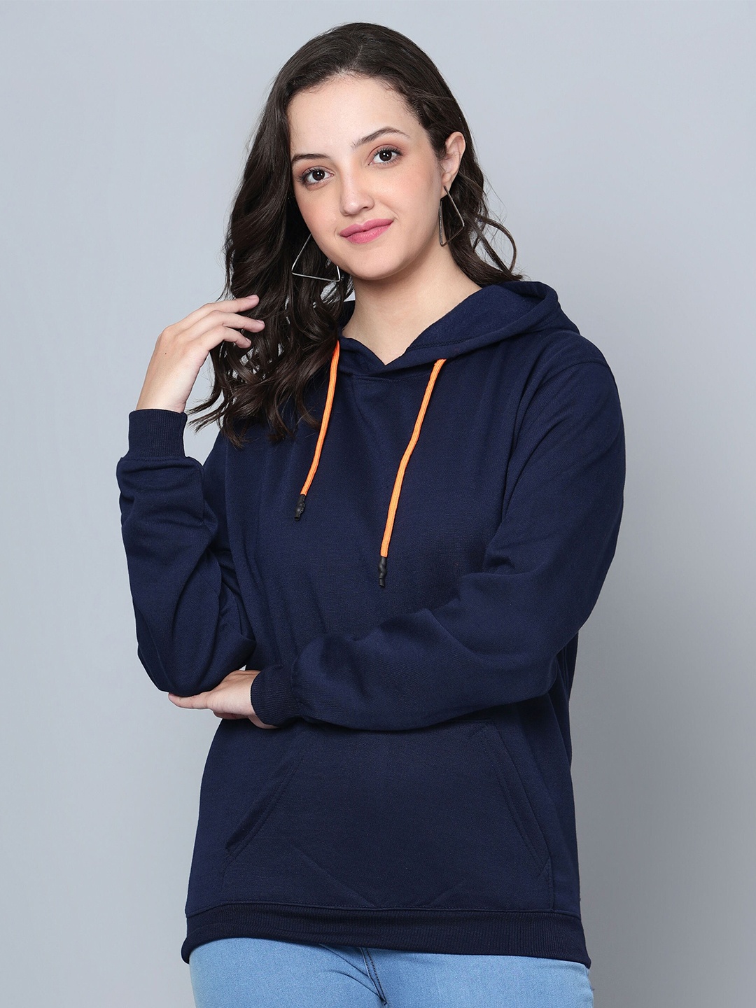 

Fashion And Youth Hooded Long Sleeves Fleece Pullover Sweatshirt, Navy blue