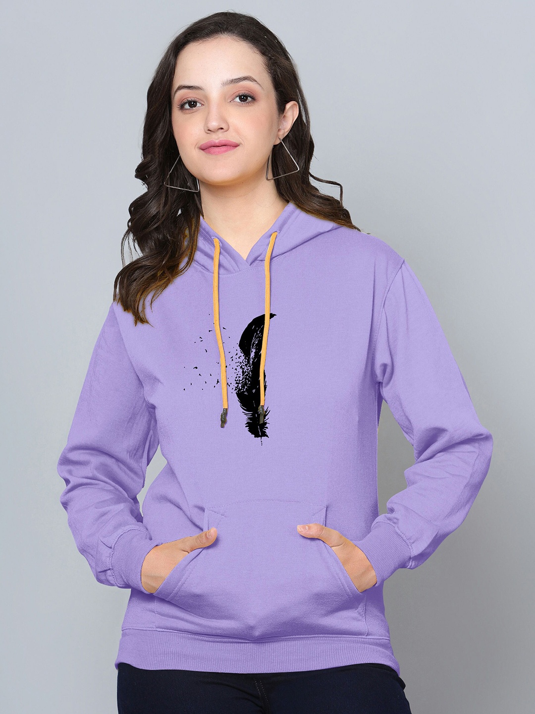 

Fashion And Youth Graphic Printed Hooded Neck Long Sleeve Fleece Pullover Sweatshirt, Lavender