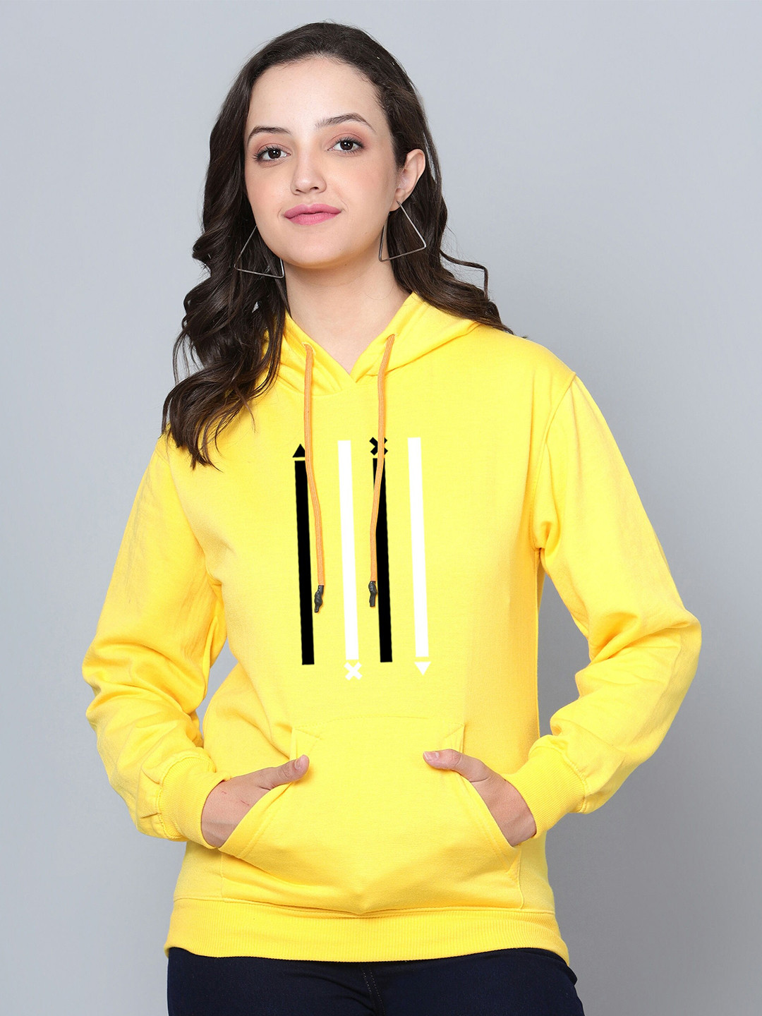 

Fashion And Youth Graphic Printed Hooded Fleece Sweatshirt, Yellow