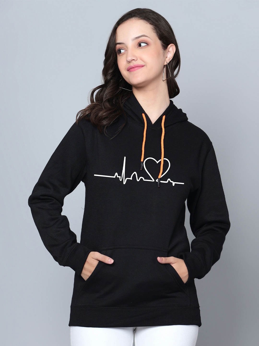 

Fashion And Youth Graphic Printed Hooded Fleece Pullover, Black