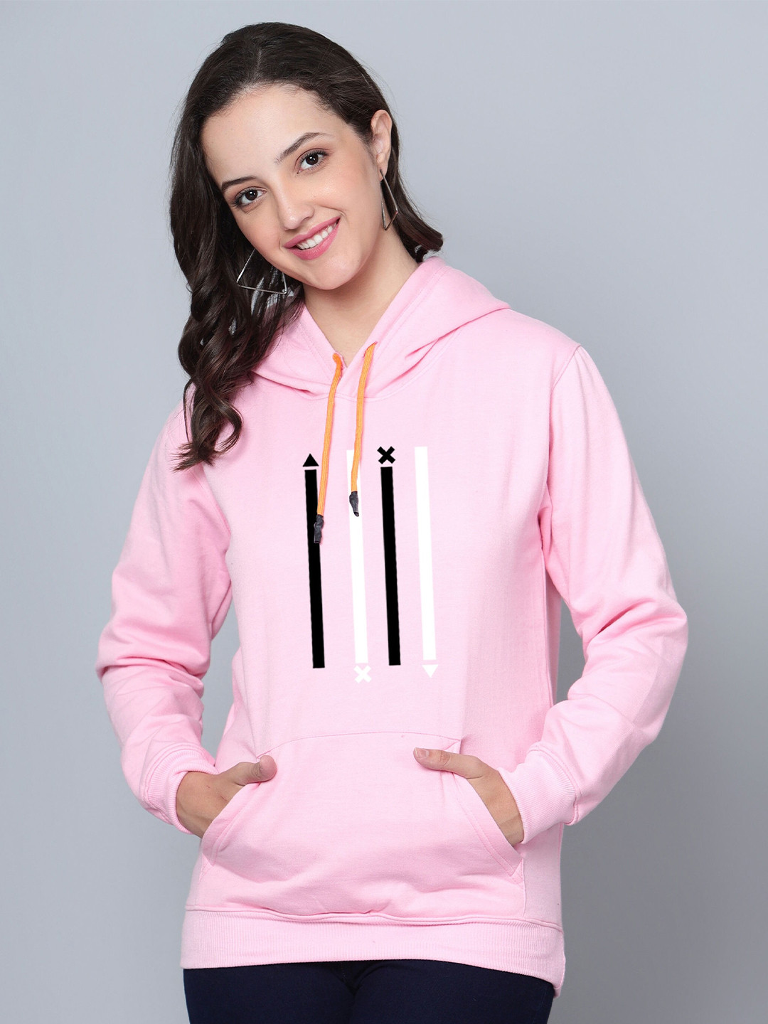 

Fashion And Youth Striped Printed Hooded Fleece Sweatshirt, Pink