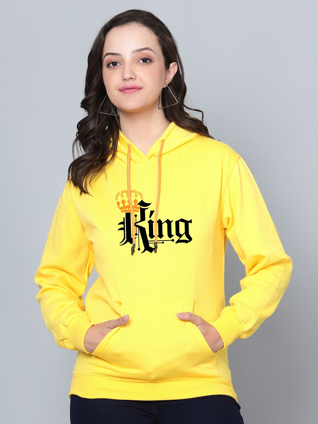 

Fashion And Youth Typography Printed Hooded Fleece Pullover, Yellow