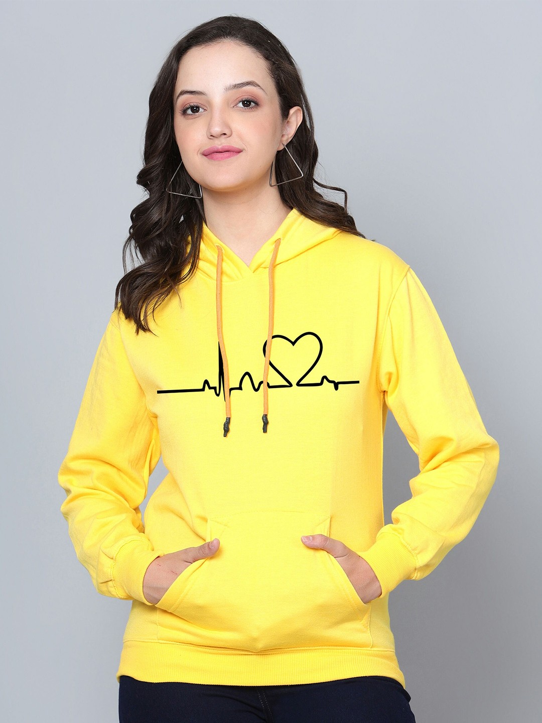 

Fashion And Youth Graphic Printed Hooded Fleece Sweatshirt, Yellow