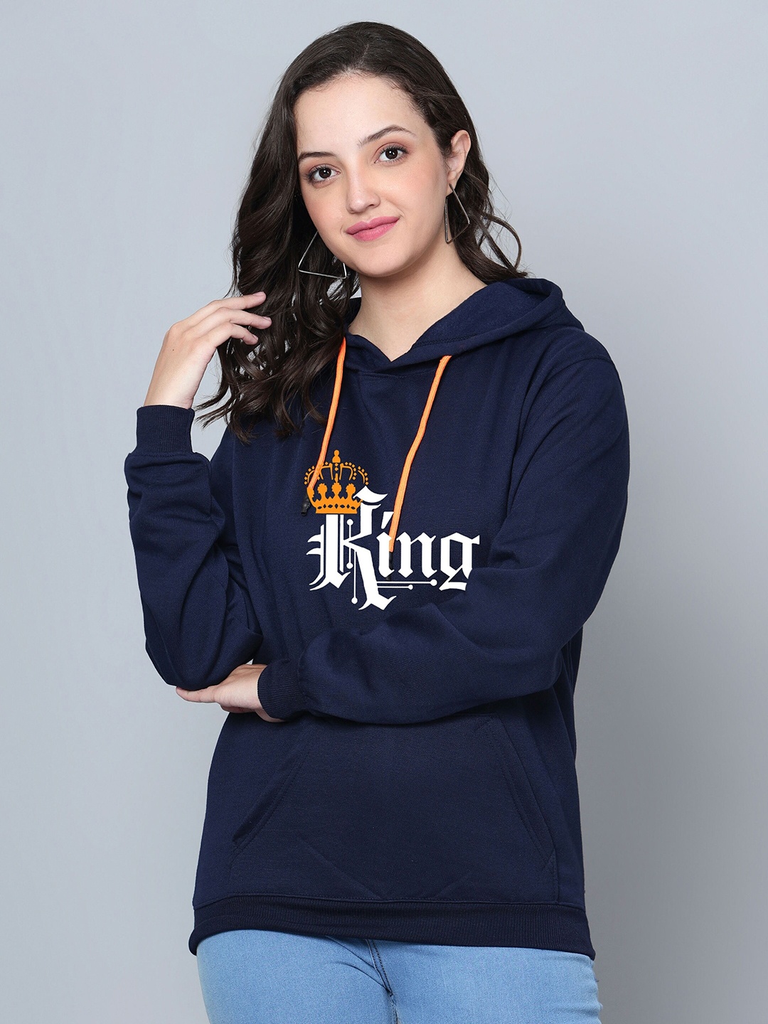

Fashion And Youth Printed Hooded Fleece Sweatshirt, Navy blue