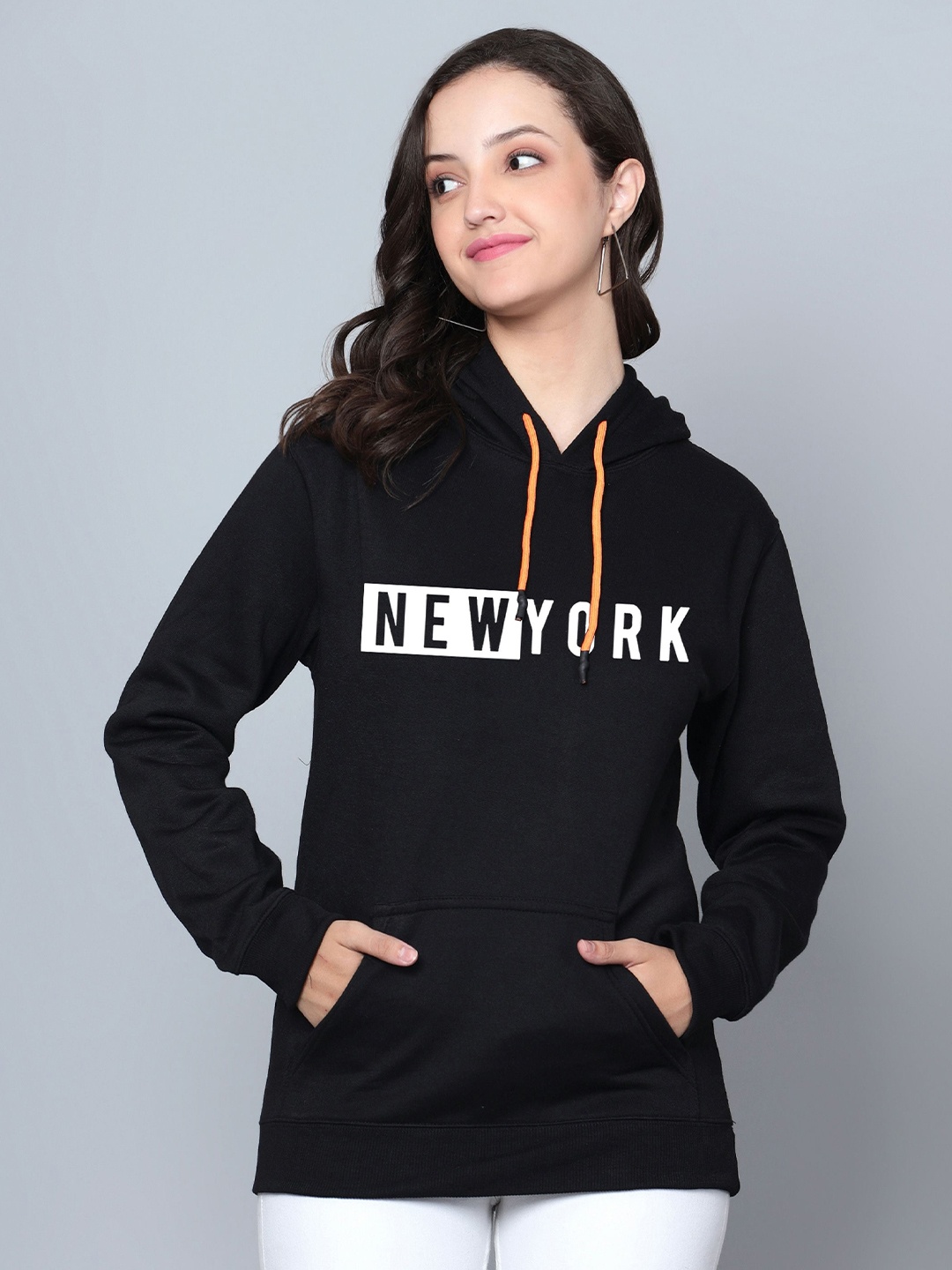 

Fashion And Youth Typography Printed Hooded Fleece Pullover, Black