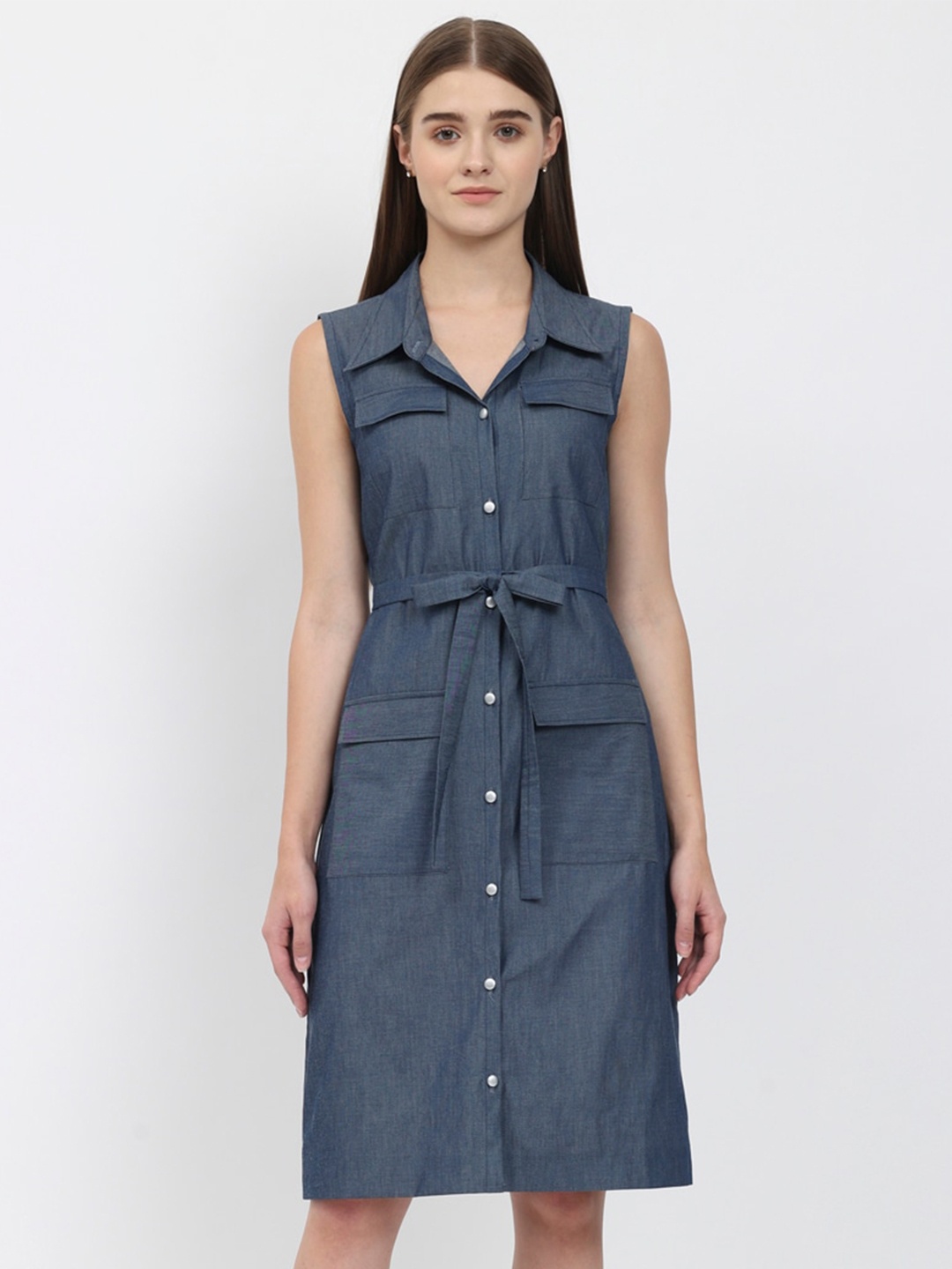 

DEPANO Shirt Collar Cotton Shirt Dress, Blue