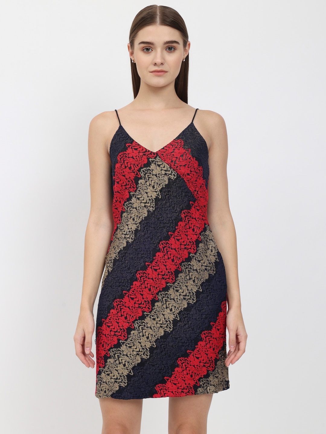 

DEPANO Embellished Shoulder Strap Neck Sheath Dress, Black