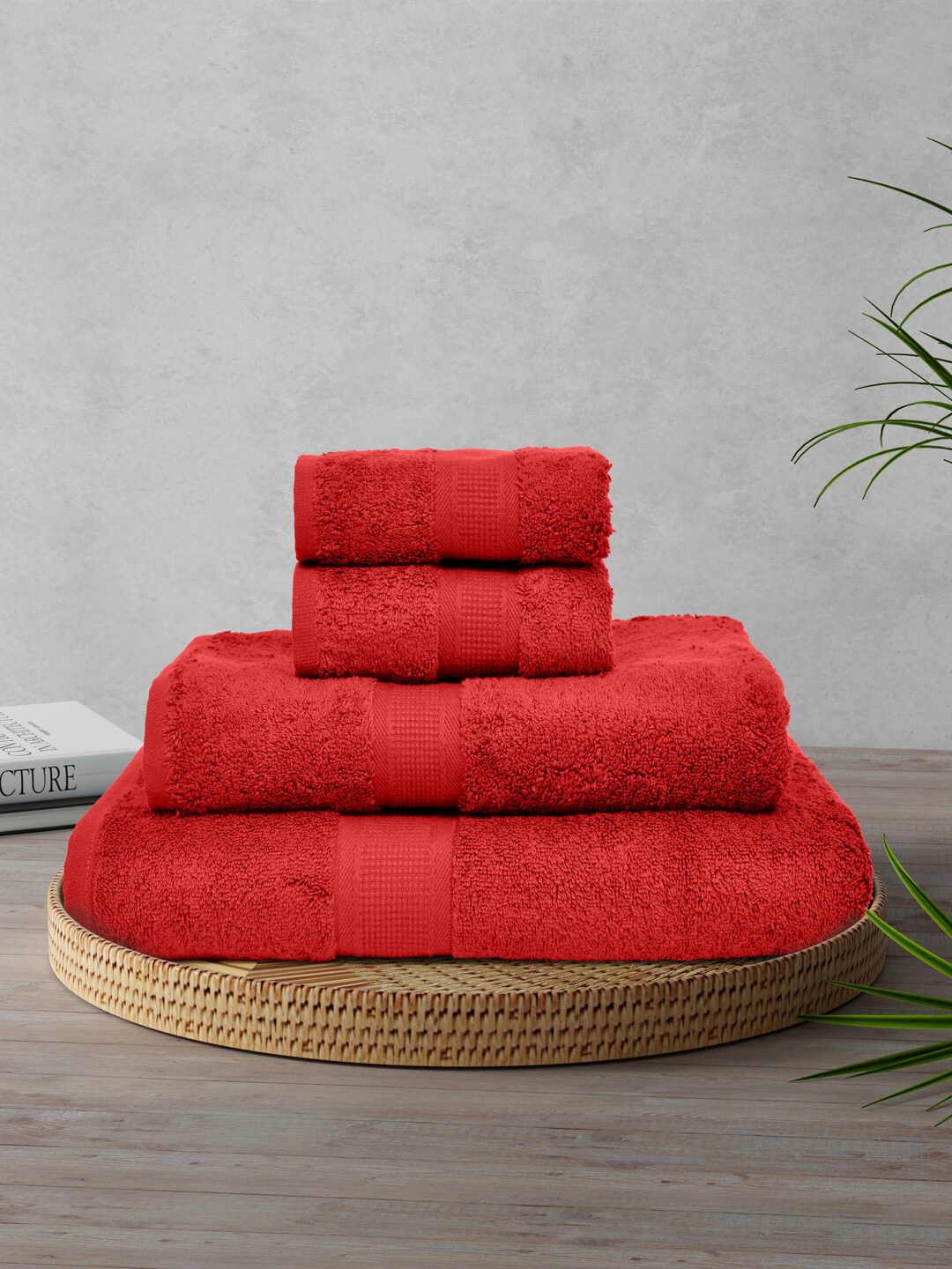 

BOMBAY DYEING Red 4 Pieces Anti-Bacterial 550 GSM Towel Set