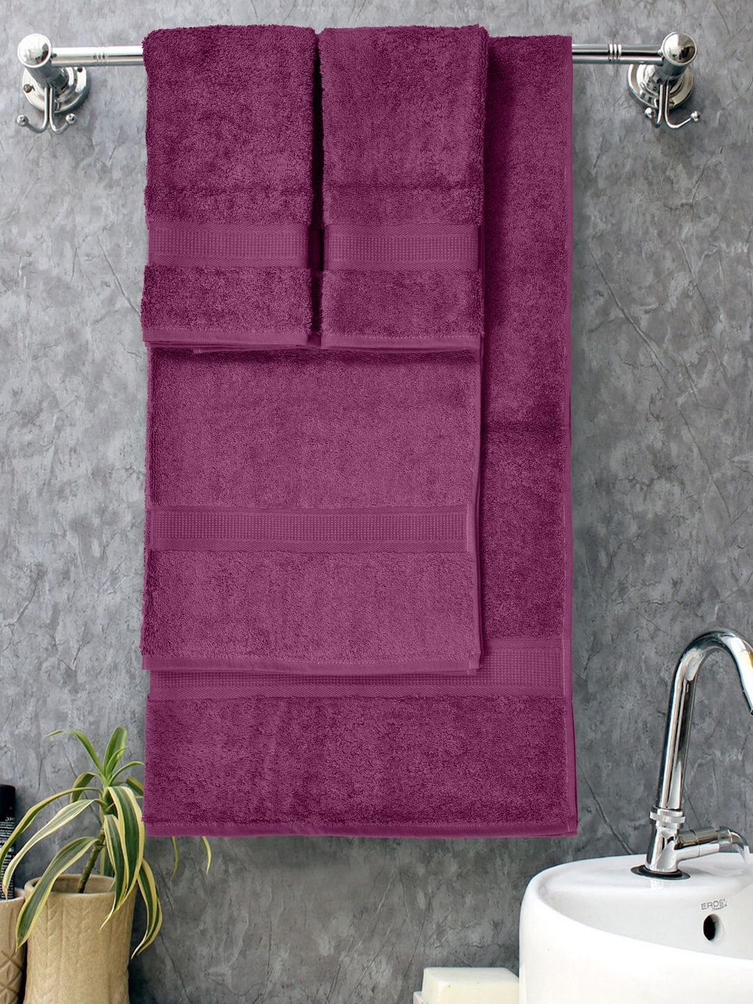 

BOMBAY DYEING Maroon 4 Pieces Pure-Cotton Towel Set