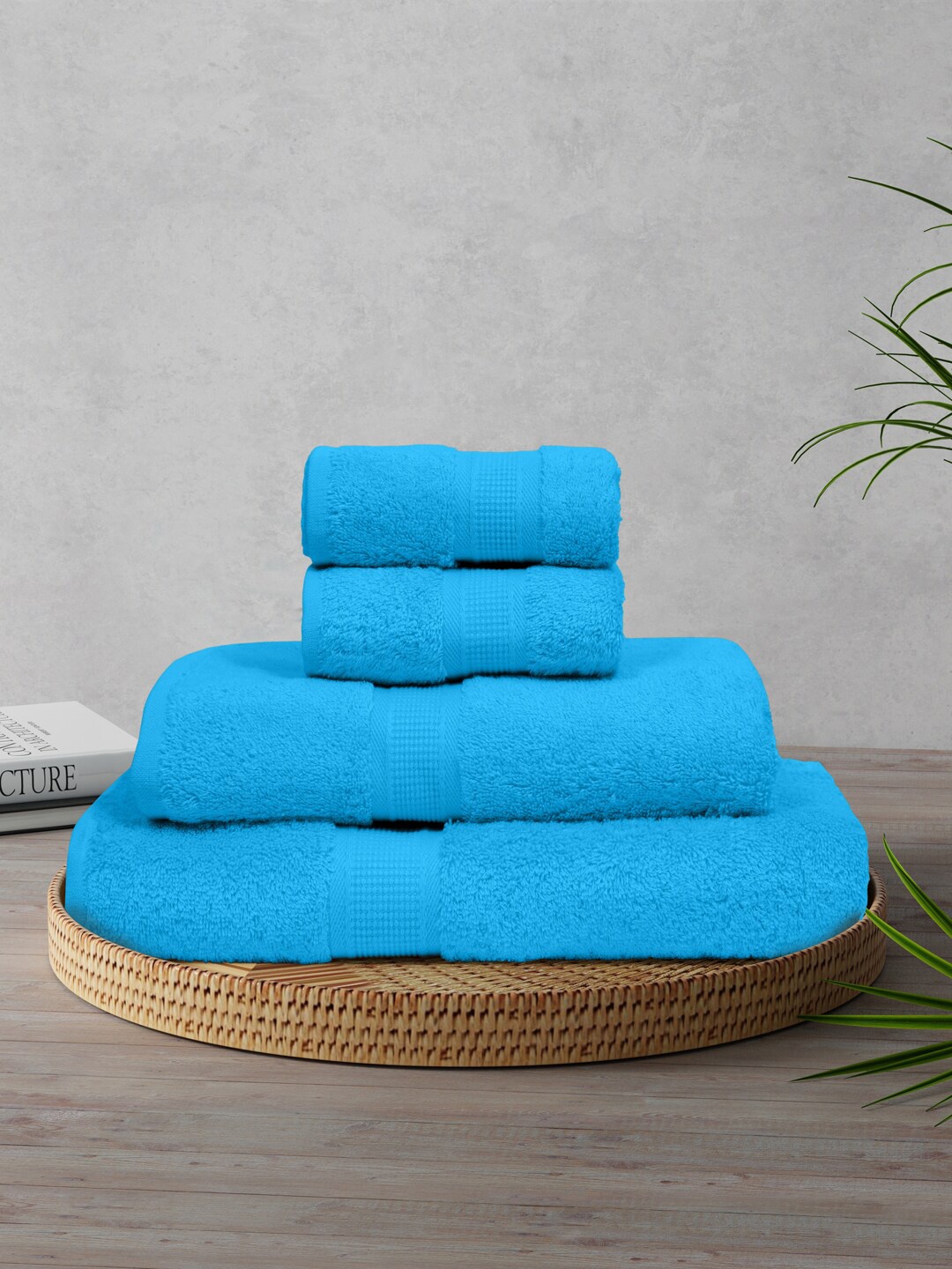 

BOMBAY DYEING 4 Pcs Turquoise Blue Terry Cotton 550 GSM Towel Set