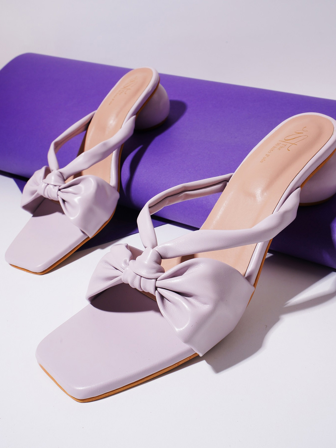

THE WHITE POLE Knotted Open Toe Block Heels, Lavender